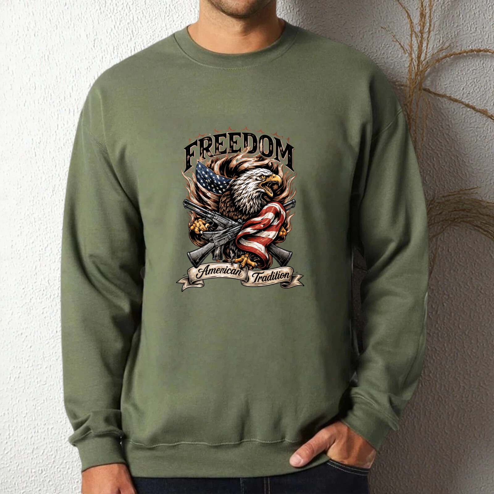 Freedom American Tradition Eagle Flag Sweatshirt Unisex Crewneck Pullover Long Sleeve Casual Top