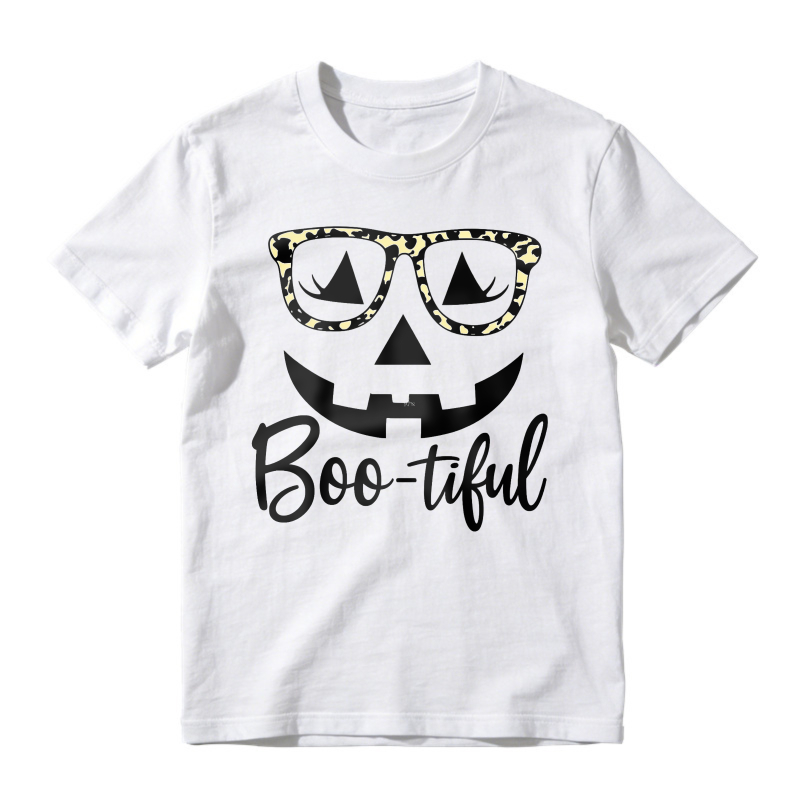 Leopard Glasses Pumpkin Face Boo-Tiful Text, Unisex Classic T-Shirt