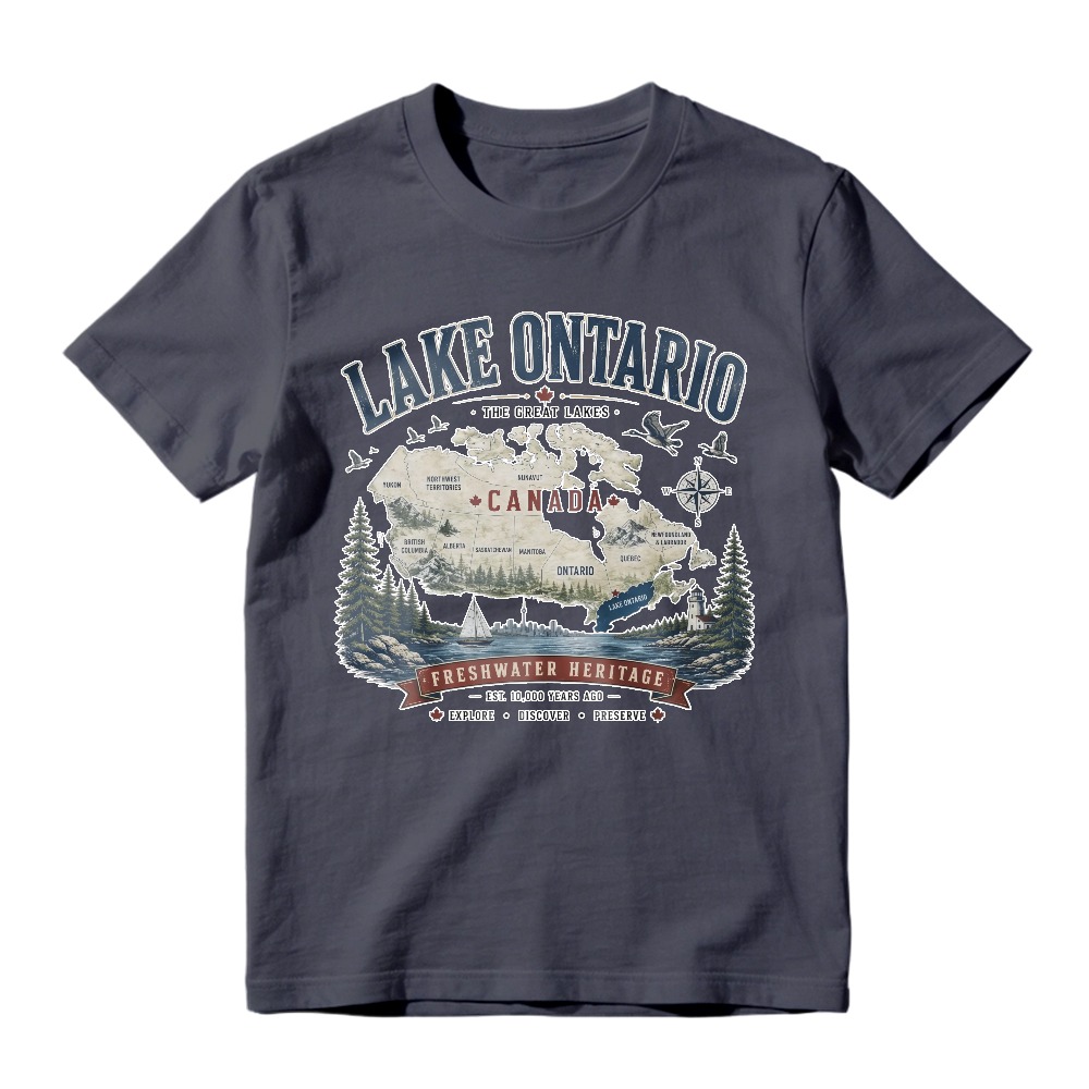 Lake Ontario Canada Freshwater Heritage Vintage Map Graphic T-shirt