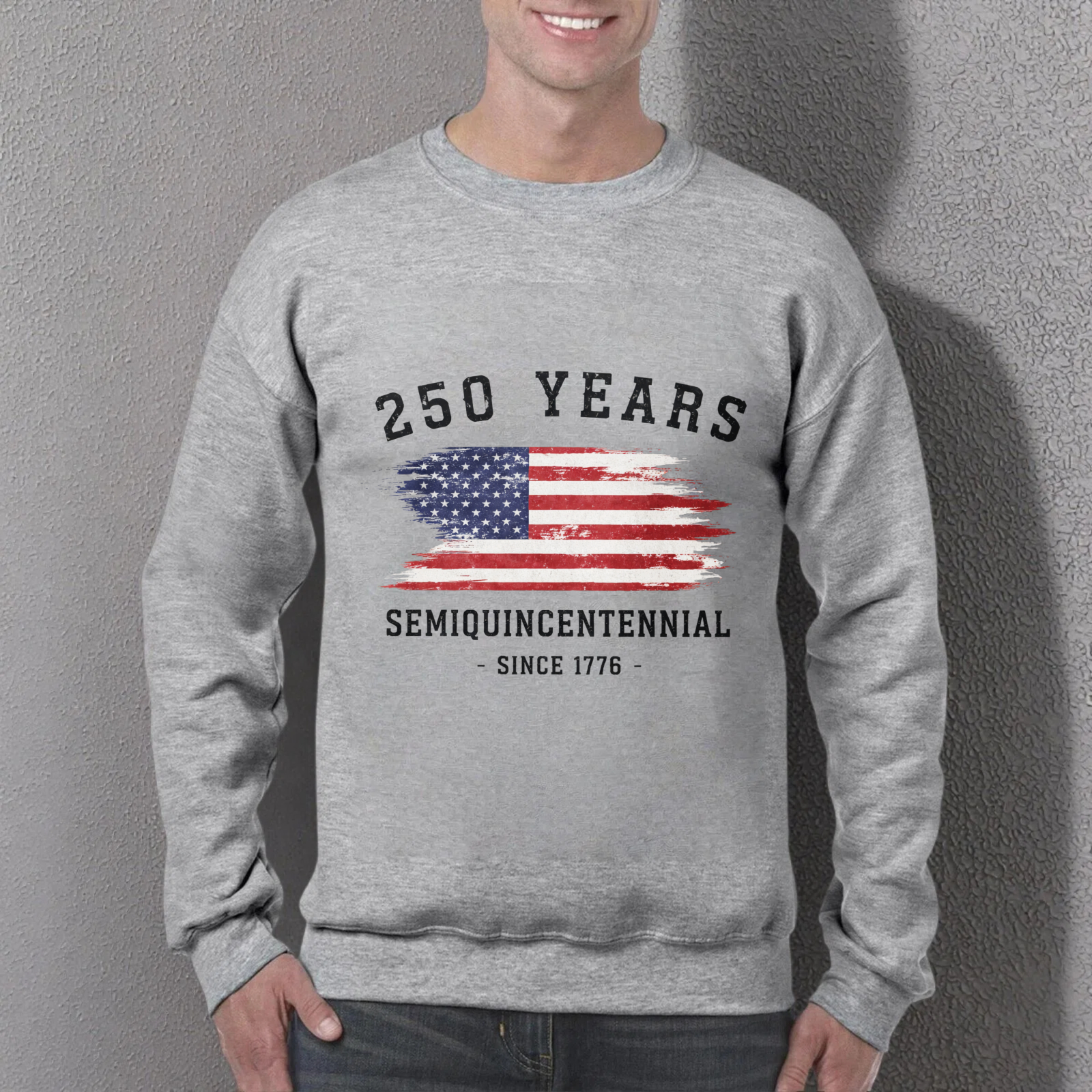 Black Sweatshirt With American Flag Design 250 Years Bicentennial Celebration Graphic Print Crewneck Long Sleeve Pullover Top