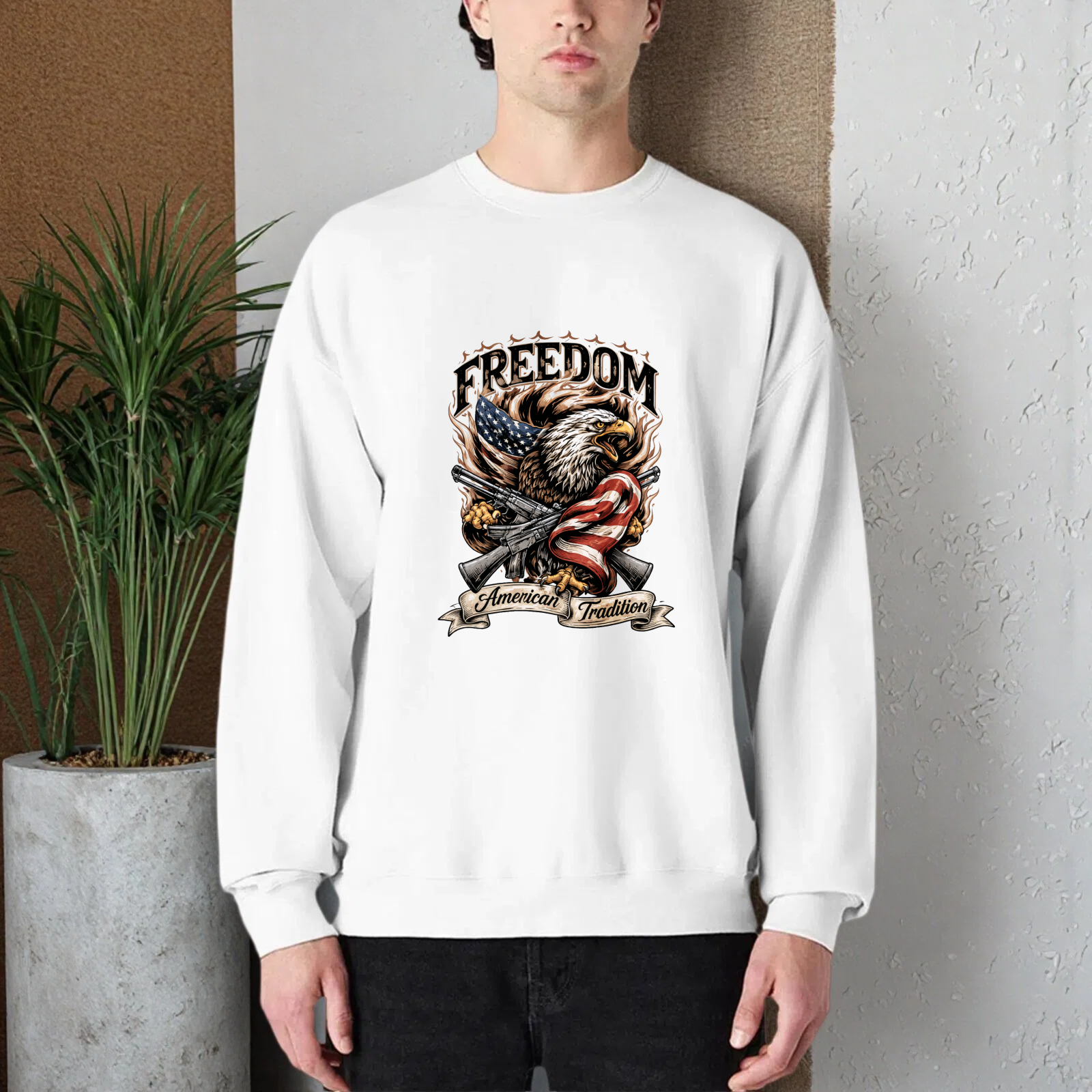Freedom American Tradition Eagle Flag Sweatshirt Unisex Crewneck Pullover Long Sleeve Casual Top