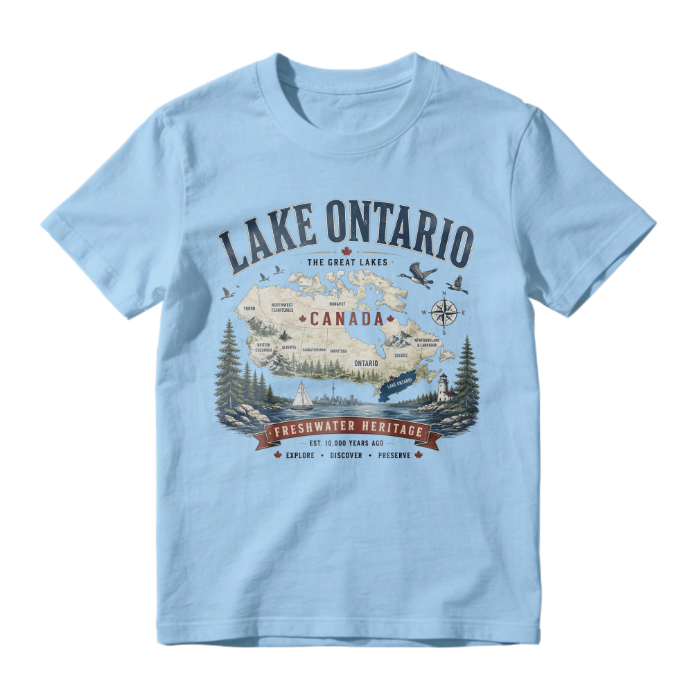 Lake Ontario Canada Freshwater Heritage Vintage Map Graphic T-shirt
