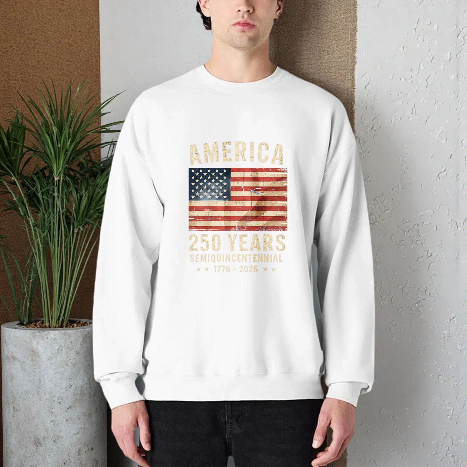 America 250 Years Semi Quincentennial 1776 2026 Usa Flag Sweatshirt Black Unisex Crewneck Pullover Long Sleeve Top