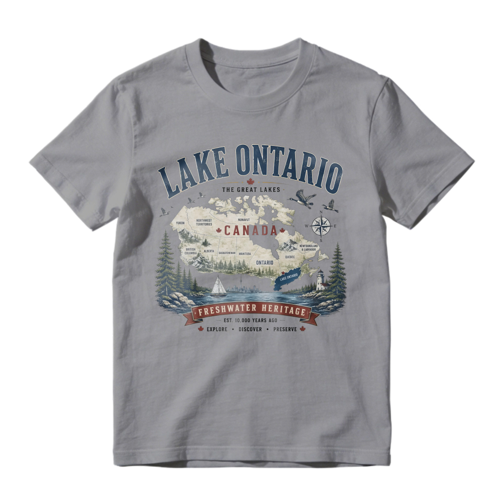 Lake Ontario Canada Freshwater Heritage Vintage Map Graphic T-shirt