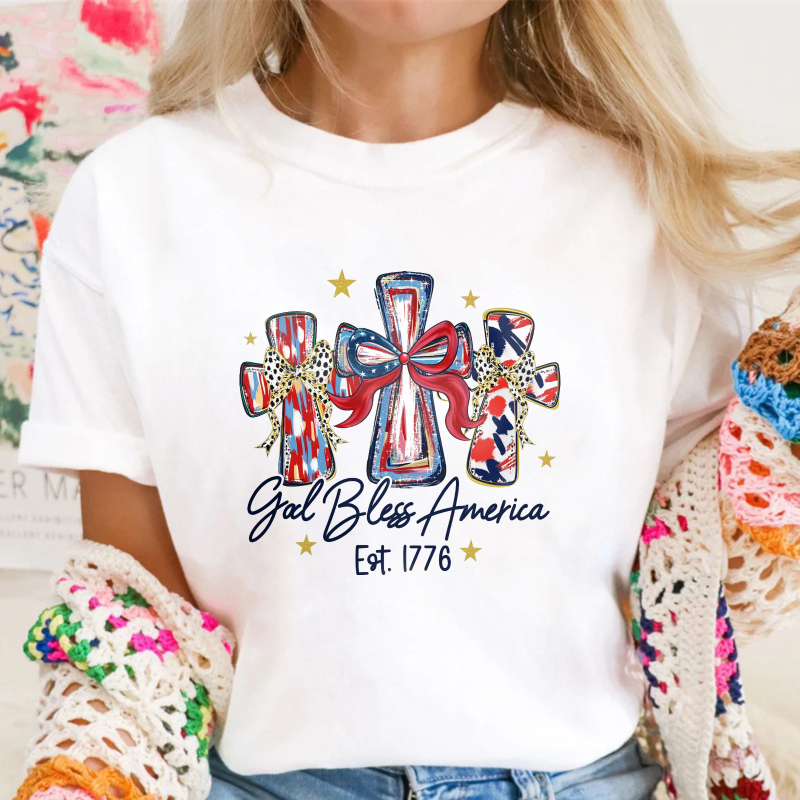 American Flag Crosses And Stars God Bless America Est 1776 Unisex Classic T-shirt