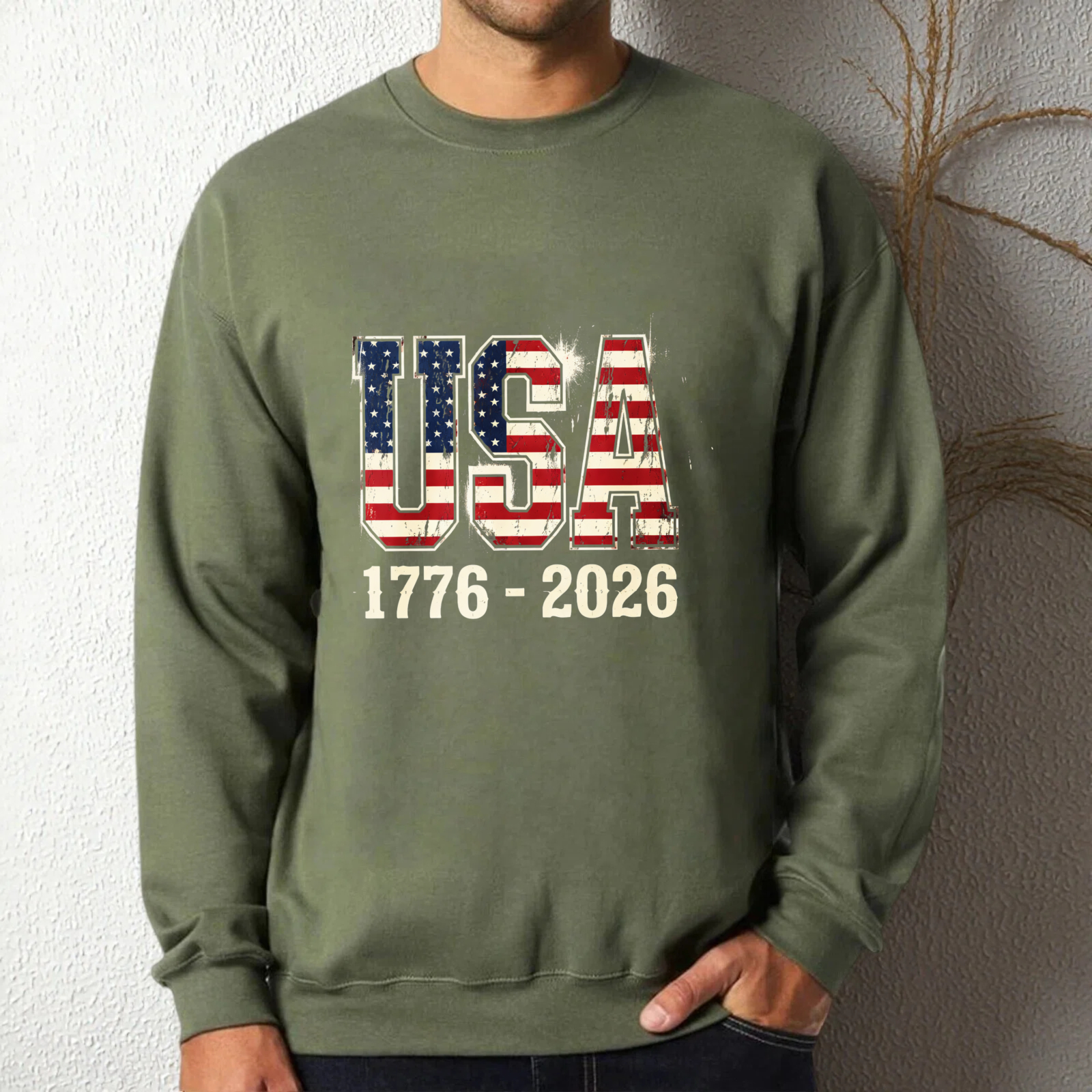 Usa 1776 2026 American Flag Sweatshirt Black Crewneck Pullover Long Sleeve Casual Top