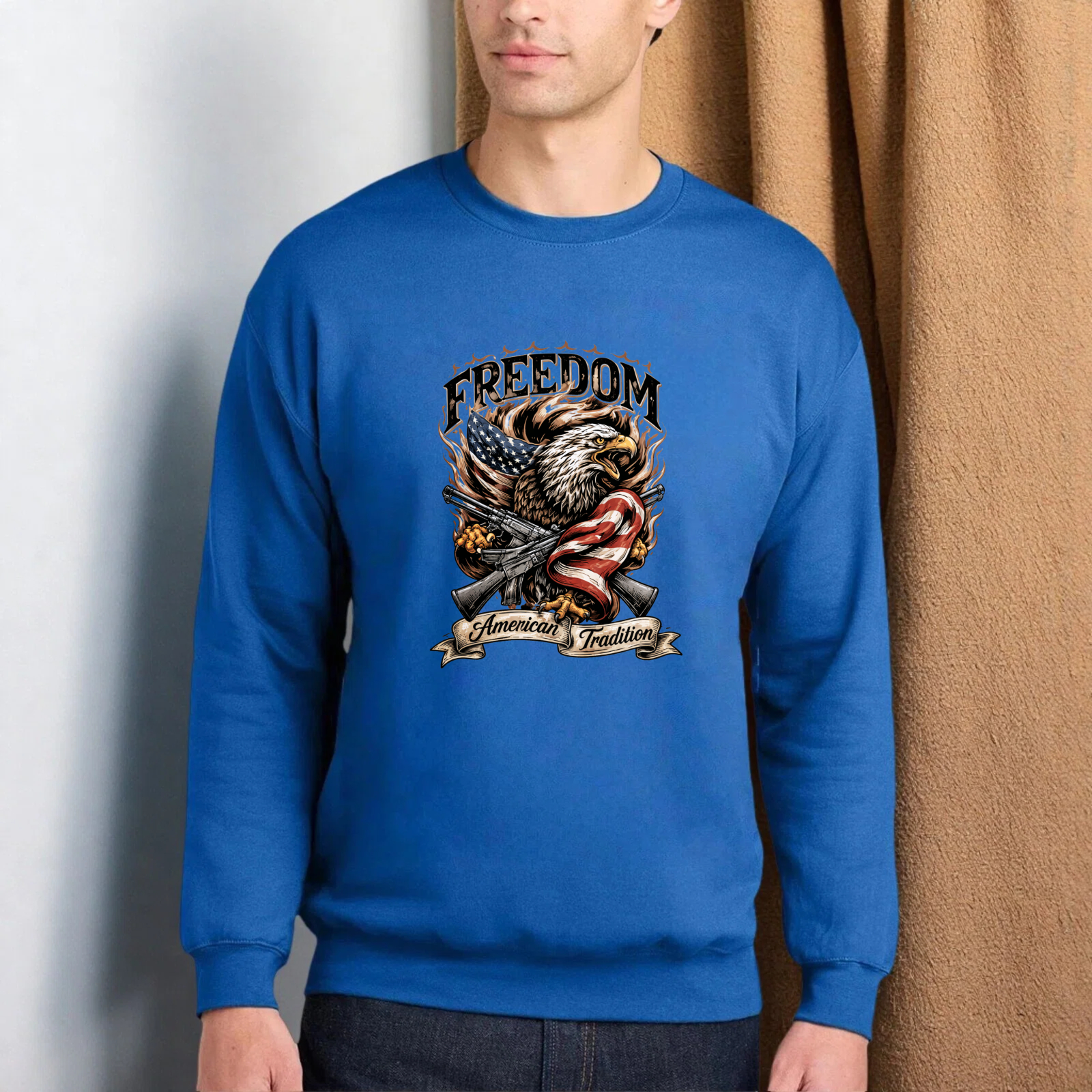 Freedom American Tradition Eagle Flag Sweatshirt Unisex Crewneck Pullover Long Sleeve Casual Top