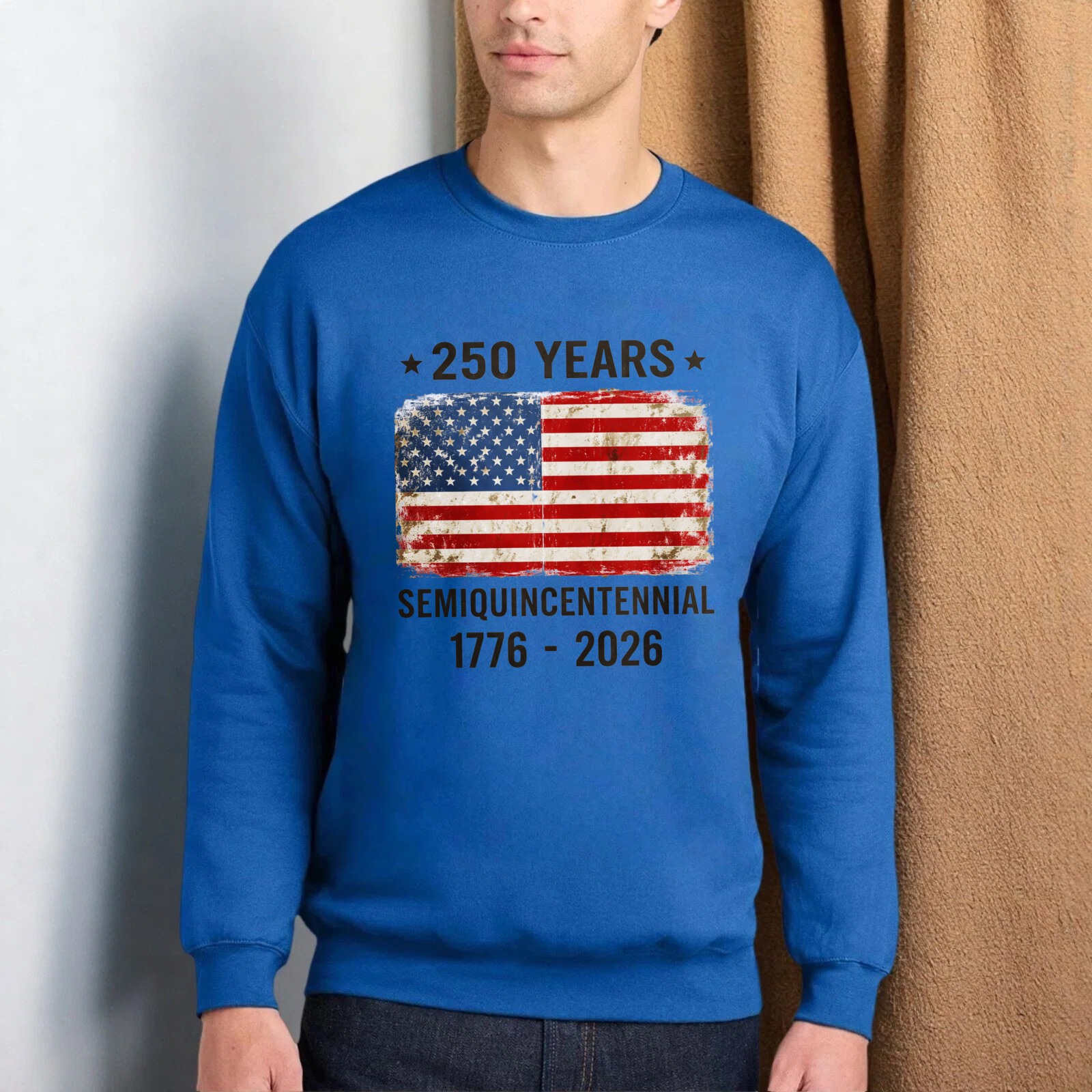 American Flag 250 Years Independence Day 1776 2026 Sweatshirt Unisex Crewneck Pullover Black