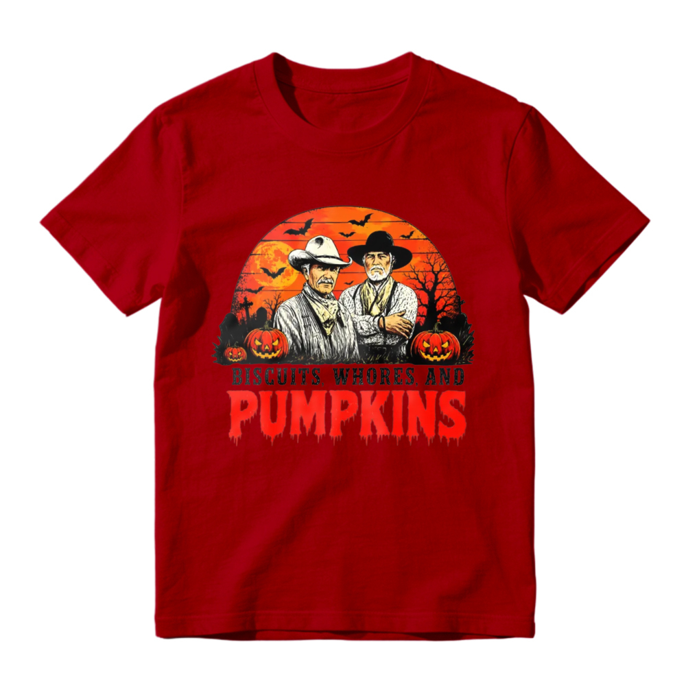Biscuits Whores And Pumpkins Halloween Western Cowboy Vintage Retro Graphic T-shirt