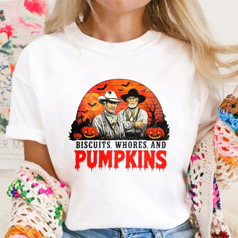 Biscuits Whores And Pumpkins Halloween Western Cowboy Vintage Retro Graphic T-shirt