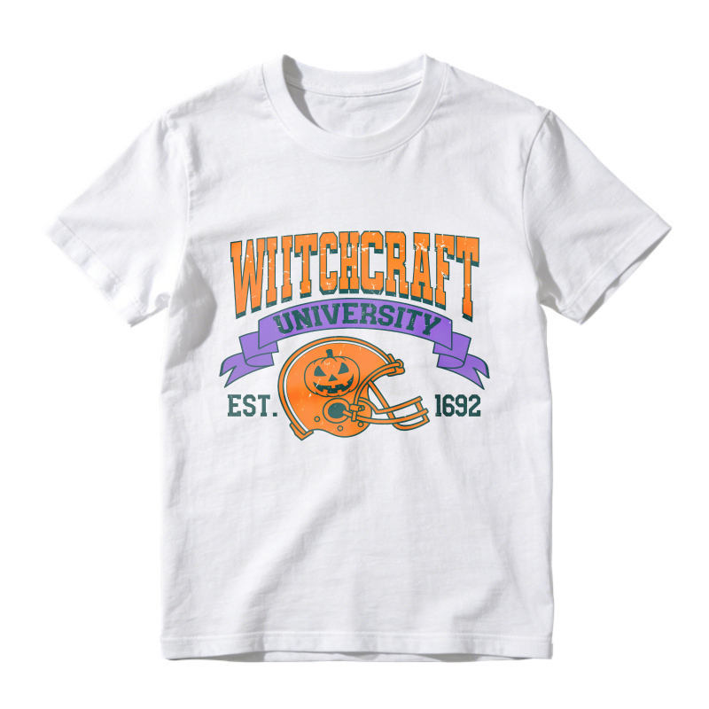 Witchcraft University Est 1692 Pumpkin Football Helmet Graphic, Unisex Classic T-shirt
