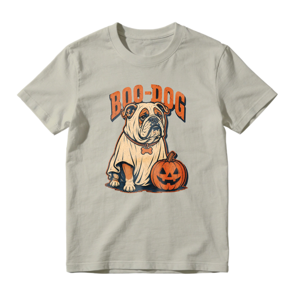 Boo Dog Bulldog In Ghost Costume With Pumpkin Halloween Unisex Classic T Shirt