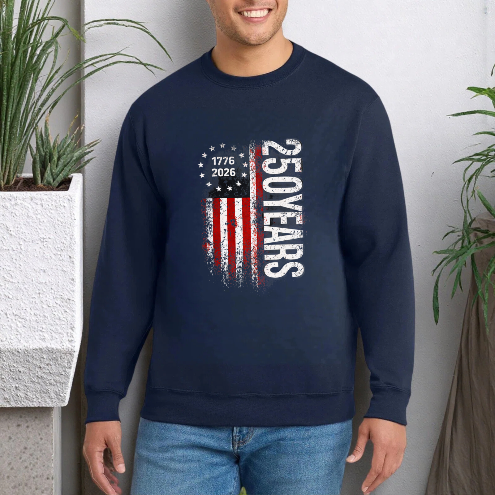 250 Years American Flag 1776 2026 Independence Day Usa Patriotic Sweatshirt Black Crewneck Long Sleeve Unisex Top