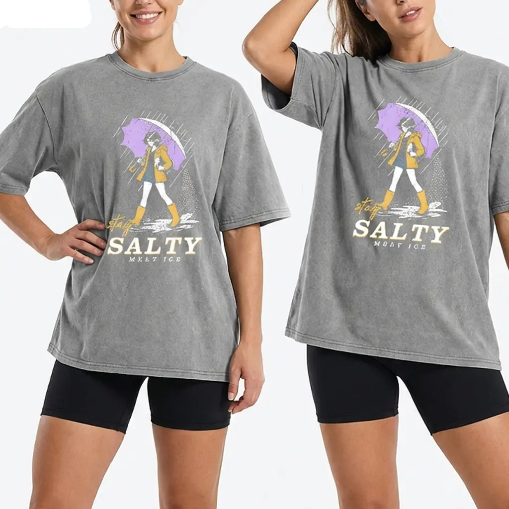 Dorawear™  Stay Salty Vintage Wash Tee – Oversized Coastal Girl Shirt