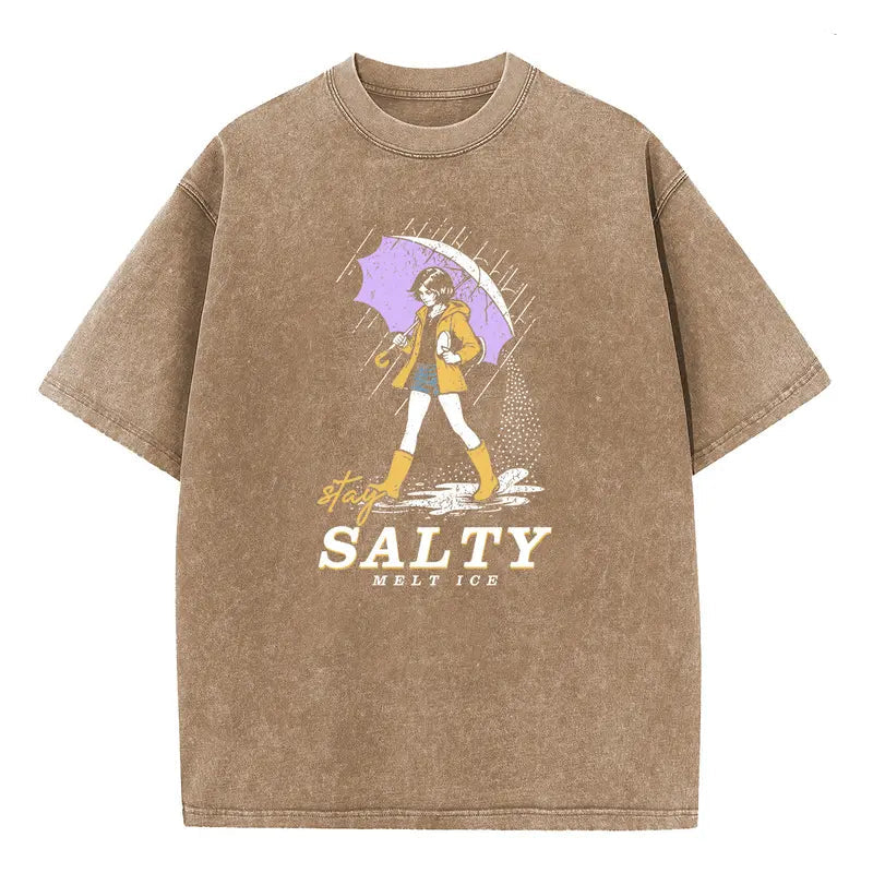 Dorawear™  Stay Salty Vintage Wash Tee – Oversized Coastal Girl Shirt