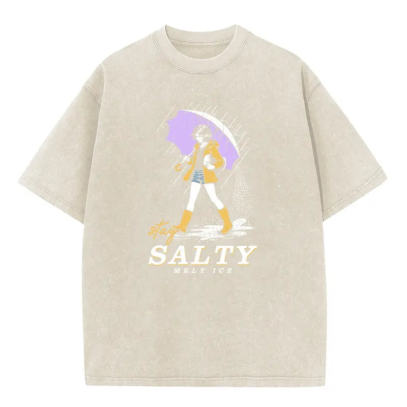 Dorawear™  Stay Salty Vintage Wash Tee – Oversized Coastal Girl Shirt