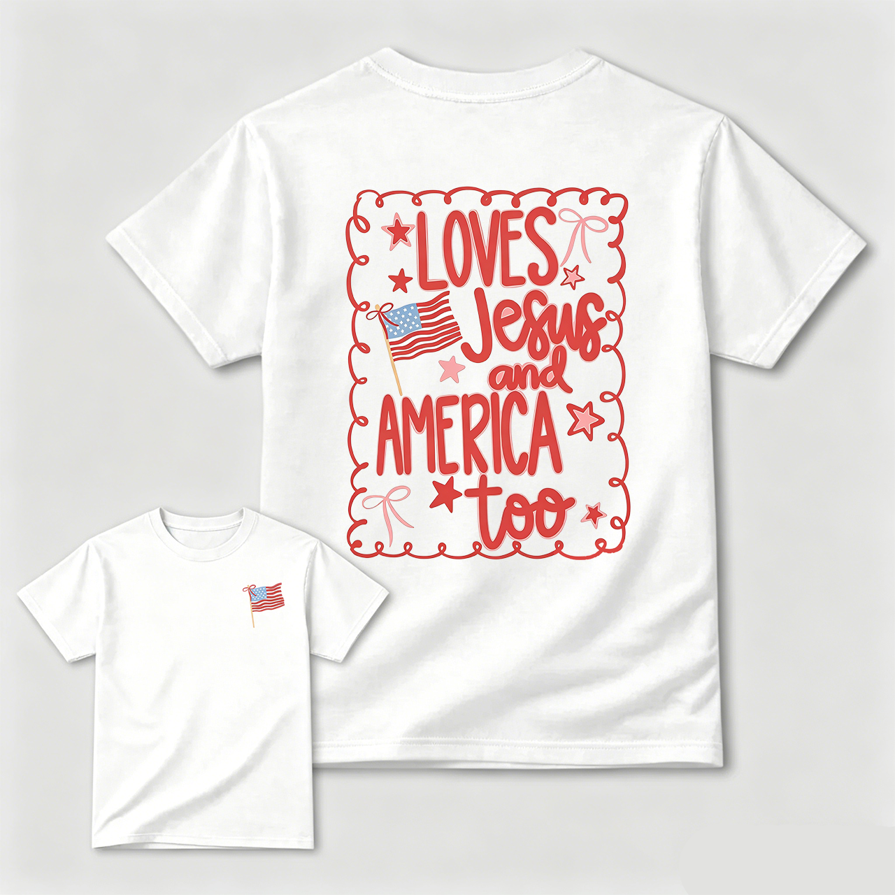 Coquette 4th of July T-shirt, Comfort Colors, Loves Jesus and America Shirt, Preppy Summer Top for Her, USA Patriotic Tee