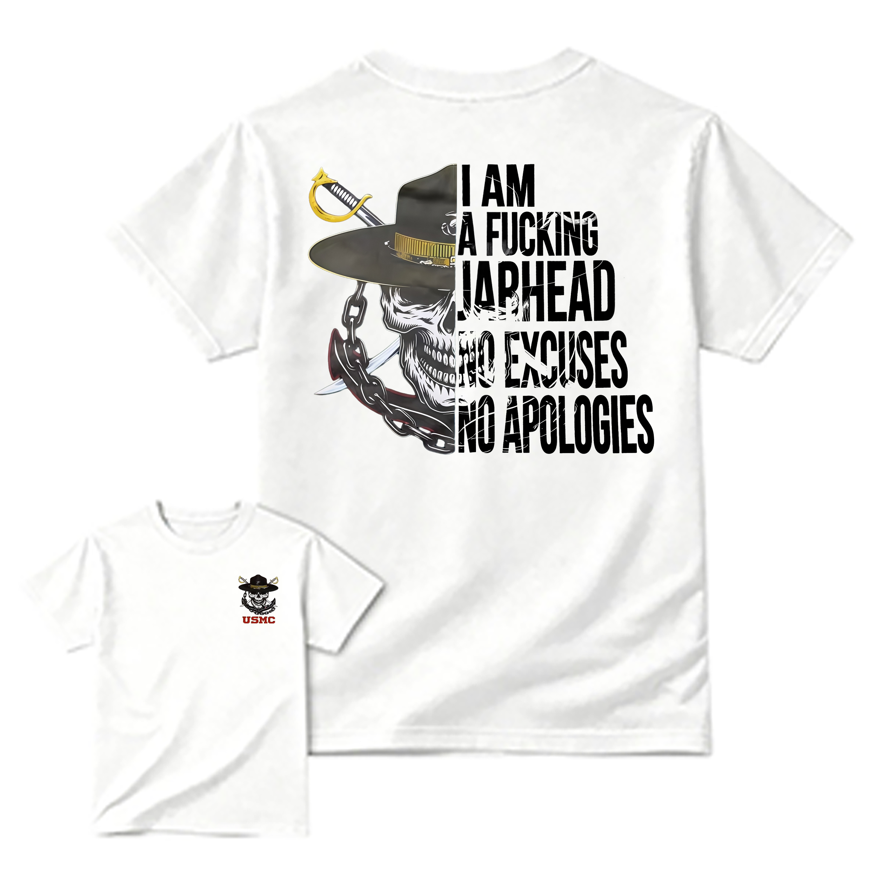 USMC "I Am A F*ing Jarhead" – No Excuses No Apologies Skull T-shirt