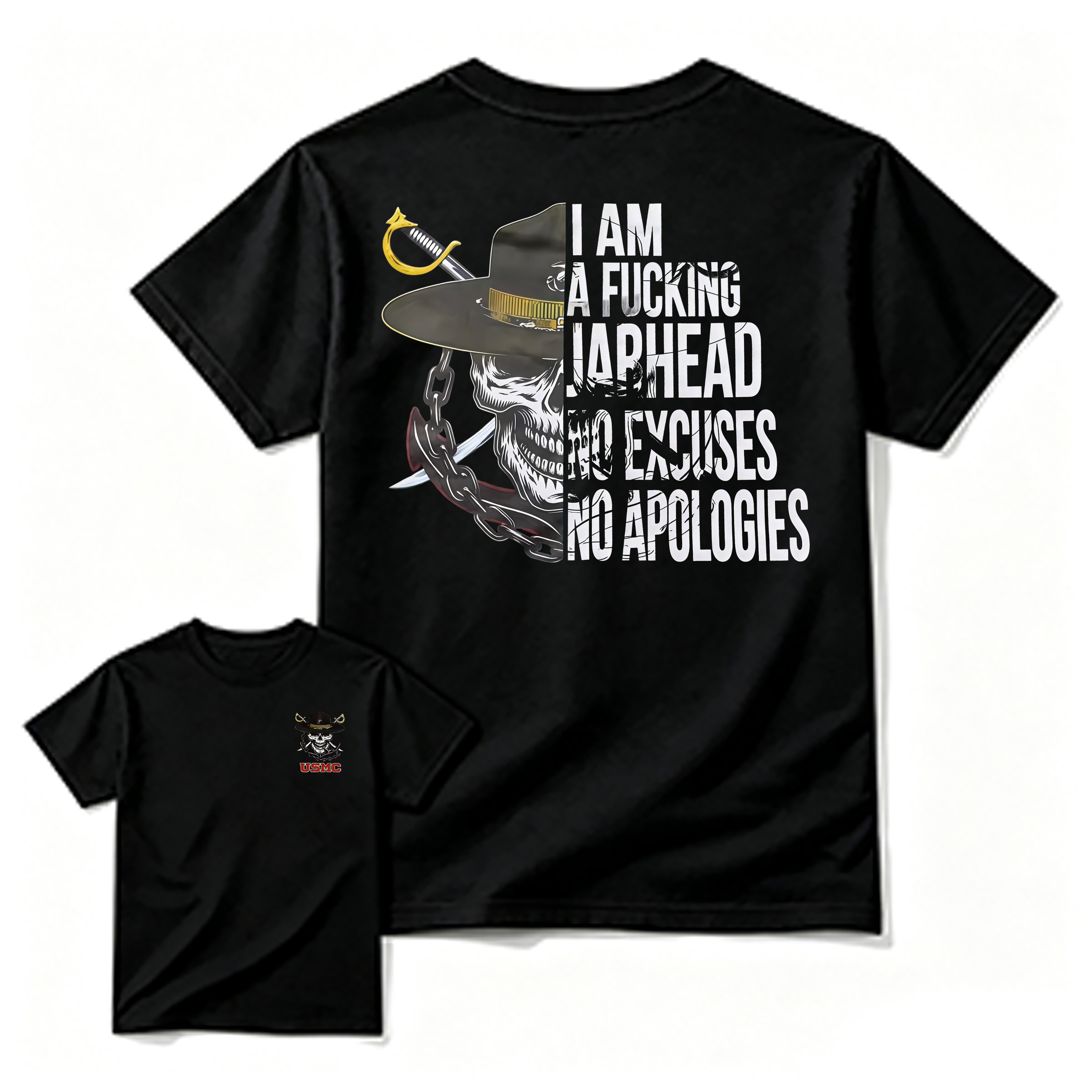 USMC "I Am A F*ing Jarhead" – No Excuses No Apologies Skull T-shirt