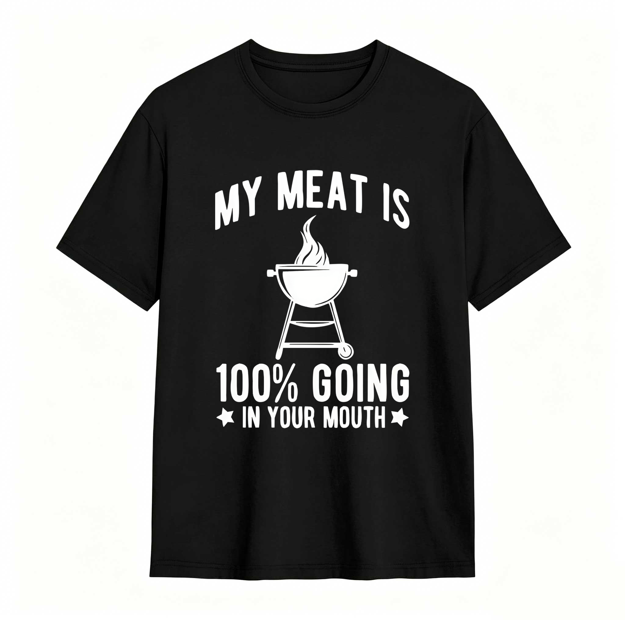 Dorawear™ 100% Cotton My Meat Is 100% Going In Your Mouth - Funny BBQ Themed Unisex Black Short Sleeve T-Shirt Golf Gift T-Shirt For Men And Women