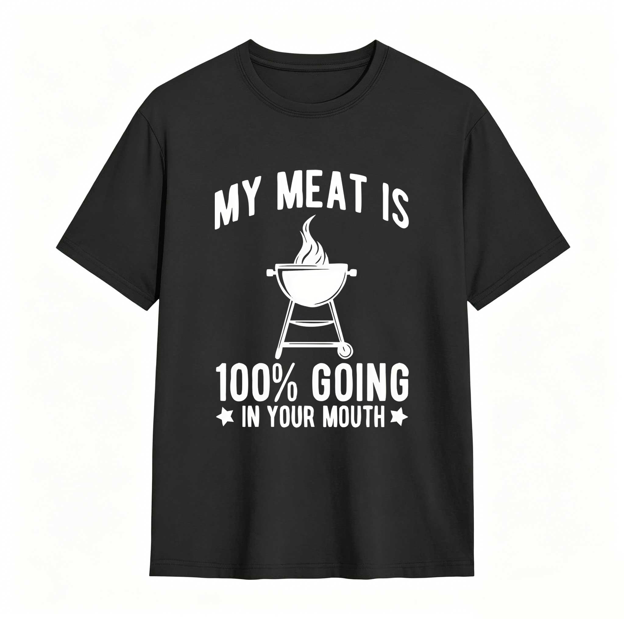 Dorawear™ 100% Cotton My Meat Is 100% Going In Your Mouth - Funny BBQ Themed Unisex Black Short Sleeve T-Shirt Golf Gift T-Shirt For Men And Women