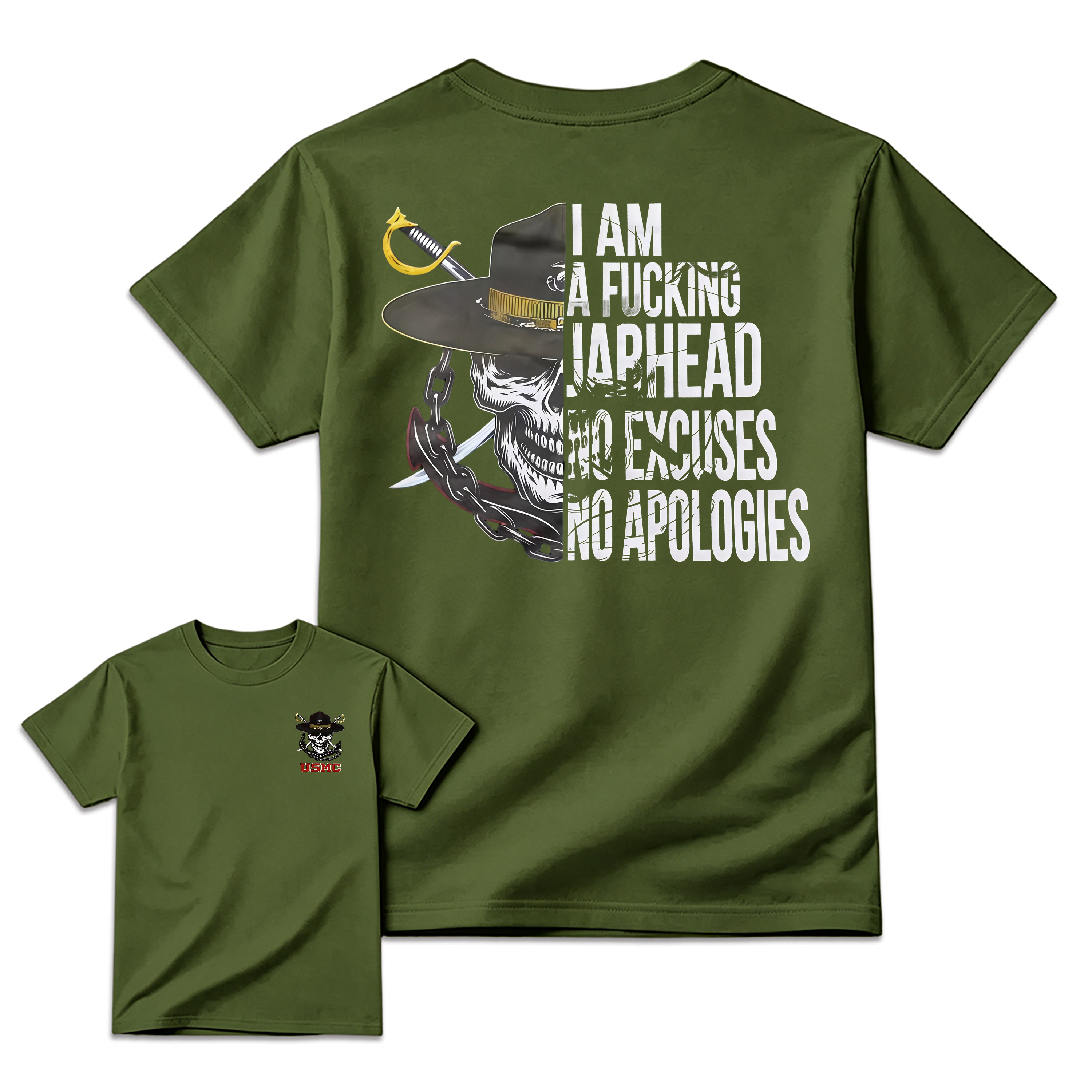 USMC "I Am A F*ing Jarhead" – No Excuses No Apologies Skull T-shirt
