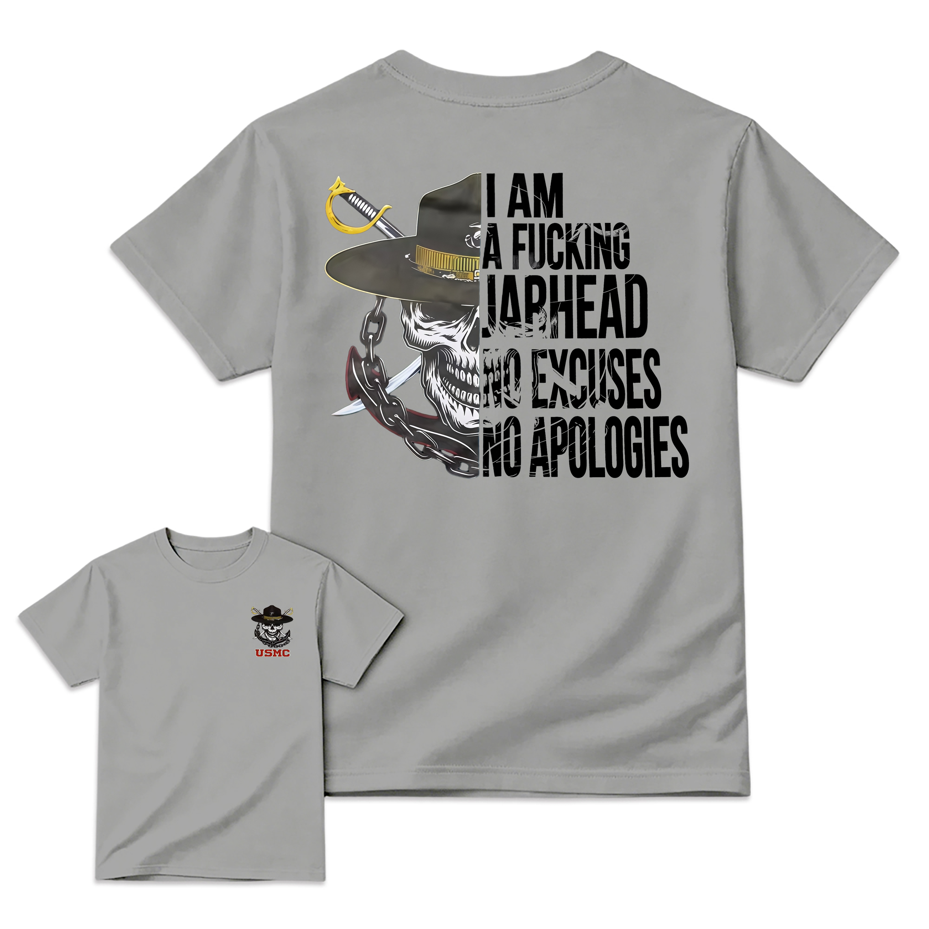 USMC "I Am A F*ing Jarhead" – No Excuses No Apologies Skull T-shirt