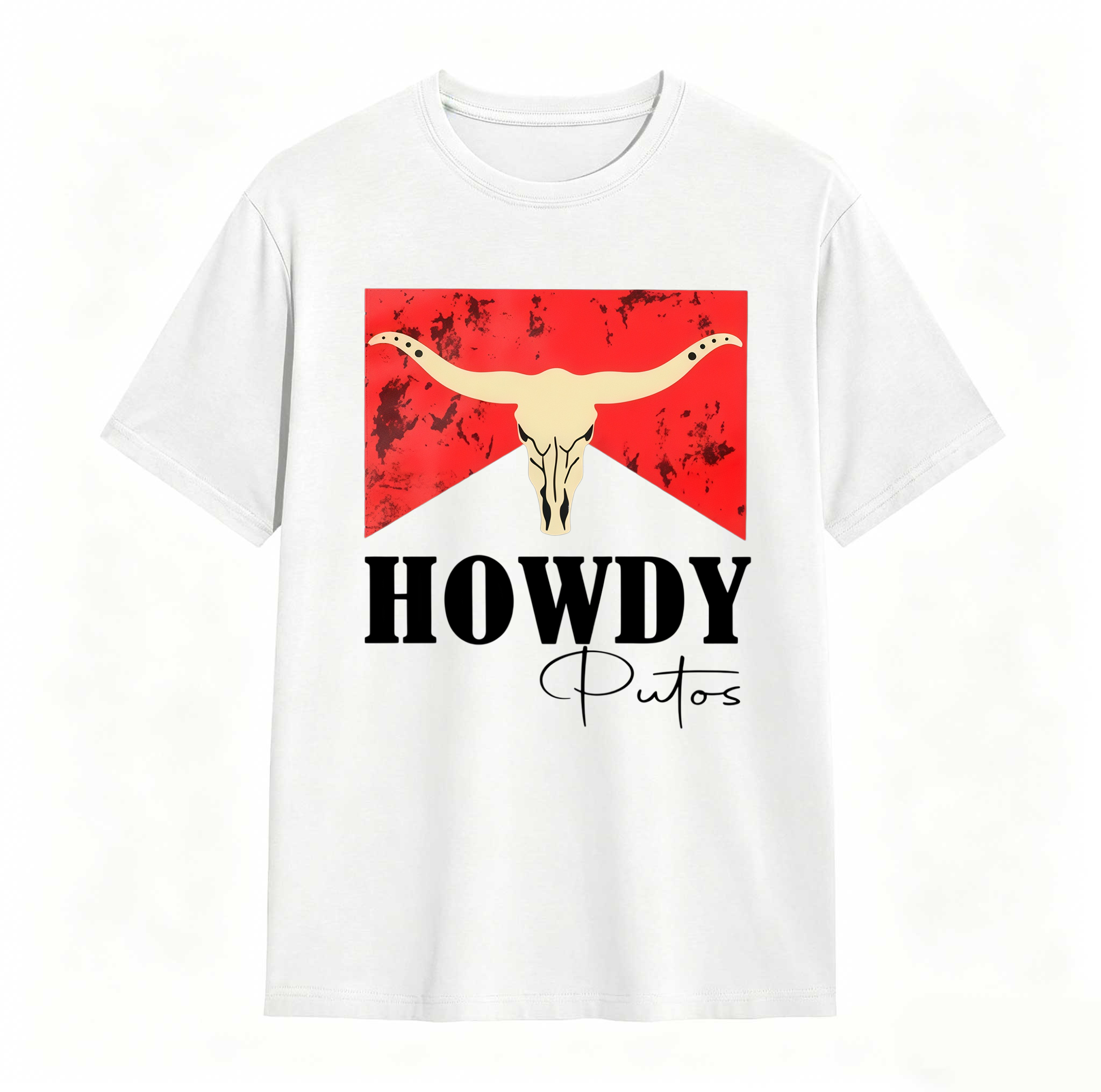 Dorawear™ Cow Skull Red Background Howdy Putos T Shirt 100% cotton