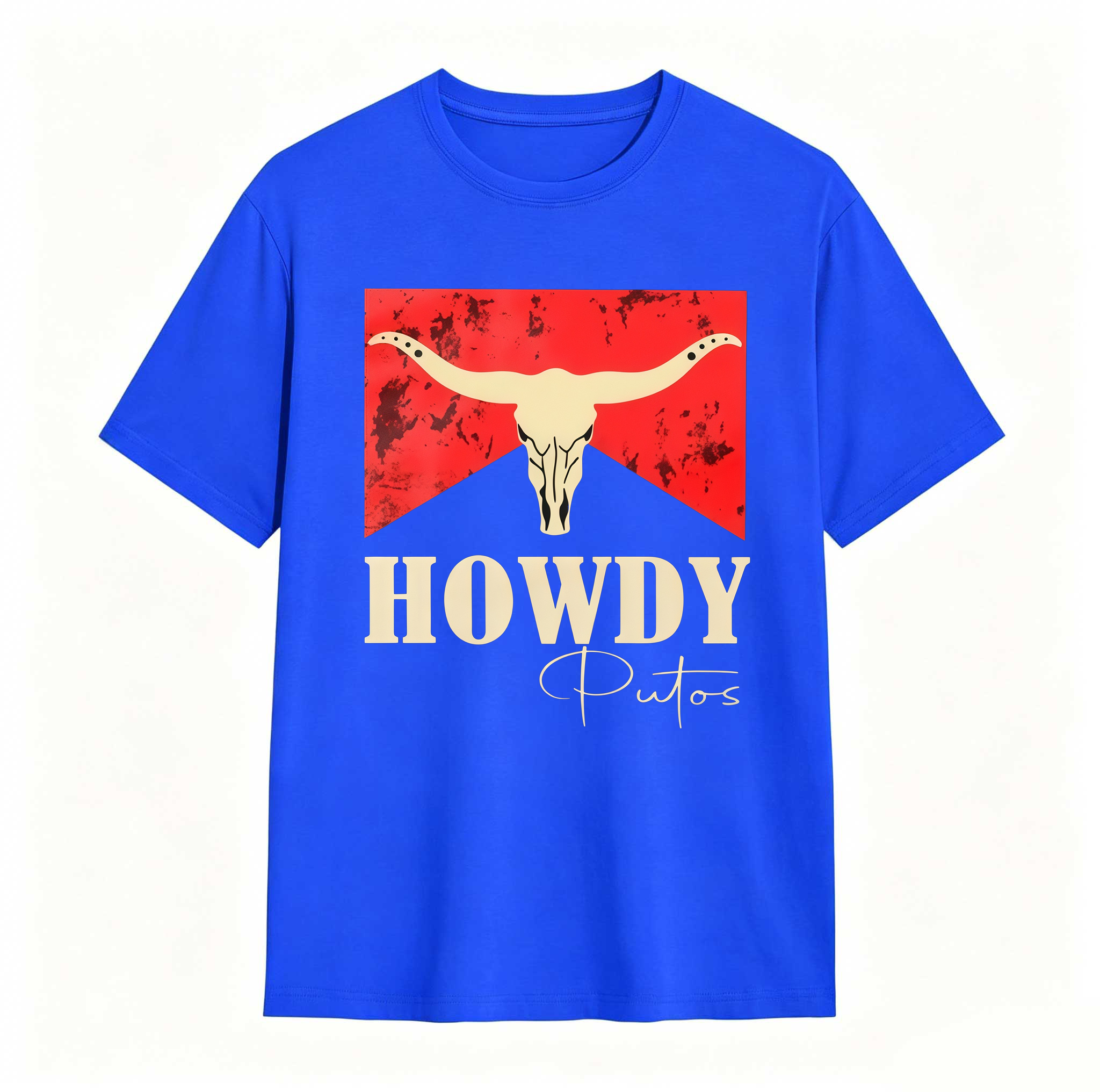 Dorawear™ Cow Skull Red Background Howdy Putos T Shirt 100% cotton