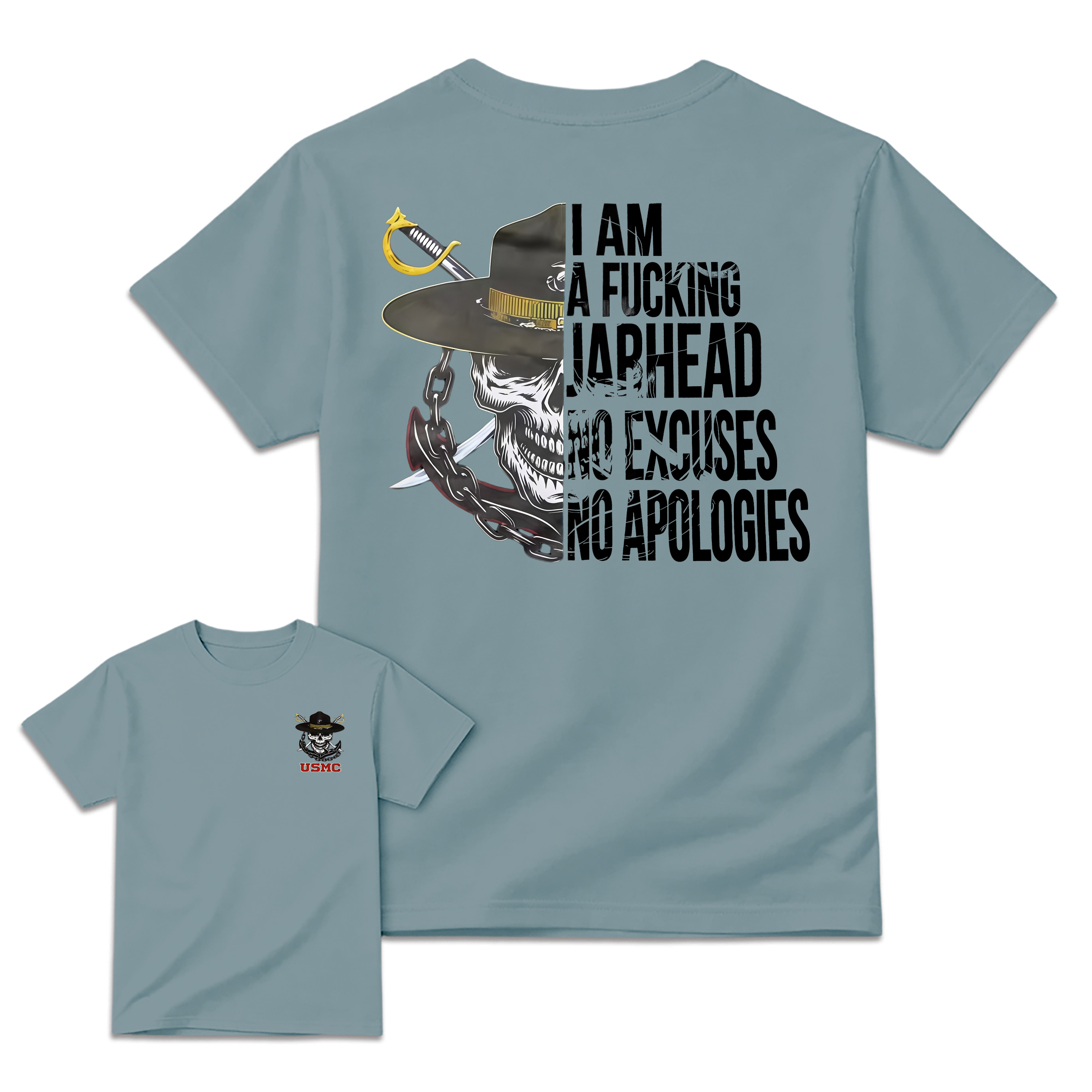 USMC "I Am A F*ing Jarhead" – No Excuses No Apologies Skull T-shirt