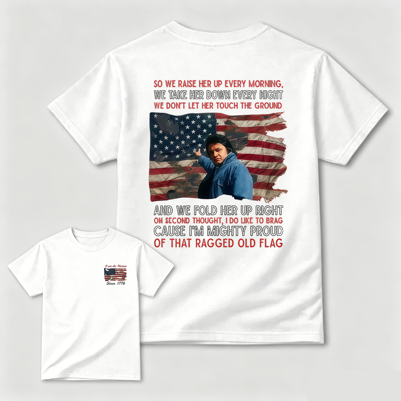 Johnny Cash 4th of July Tee, Ragged Old Flag T-Shirt, Legend of Country Music Shirt, American Independence Day Apparel, MADE IN USA