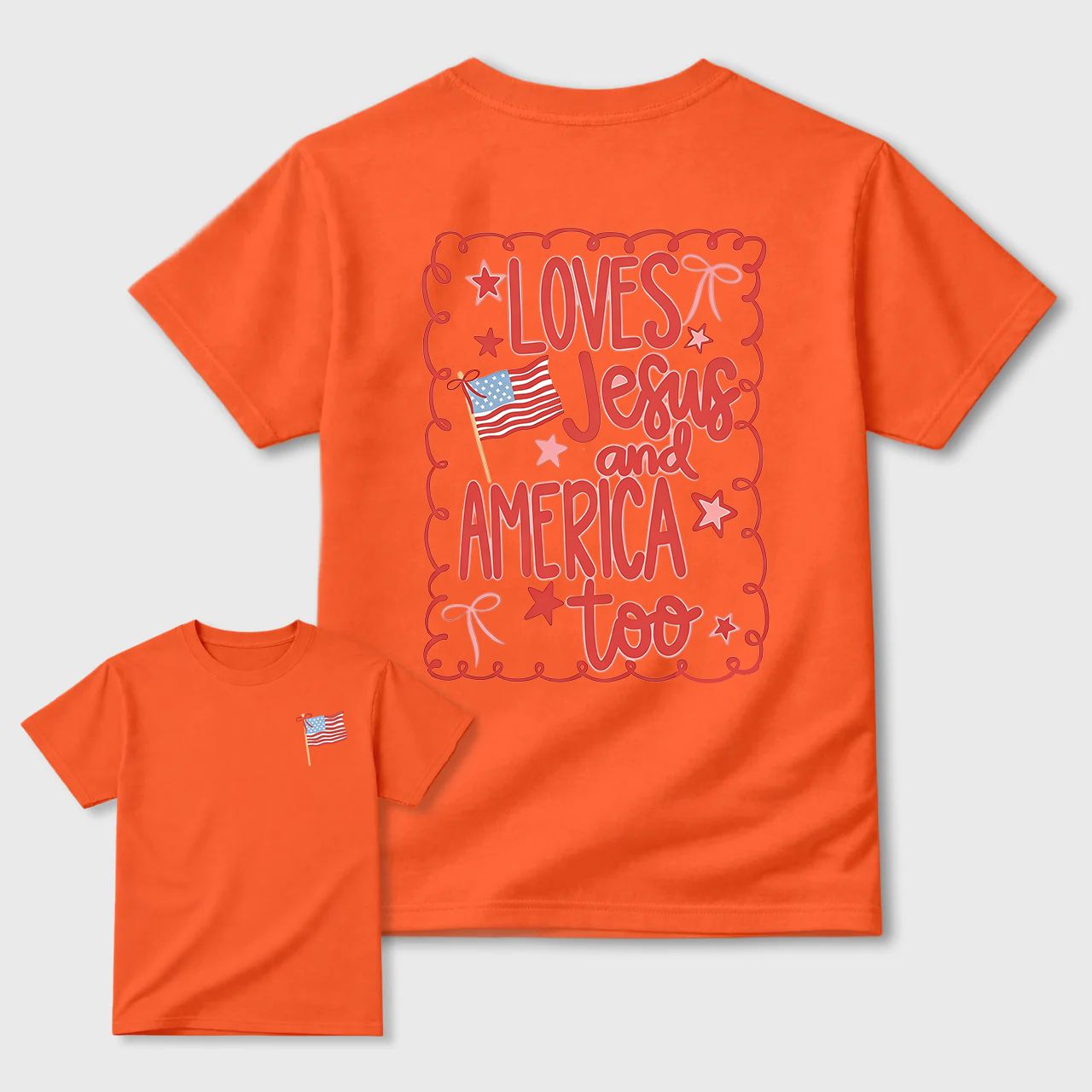 Coquette 4th of July T-shirt, Comfort Colors, Loves Jesus and America Shirt, Preppy Summer Top for Her, USA Patriotic Tee