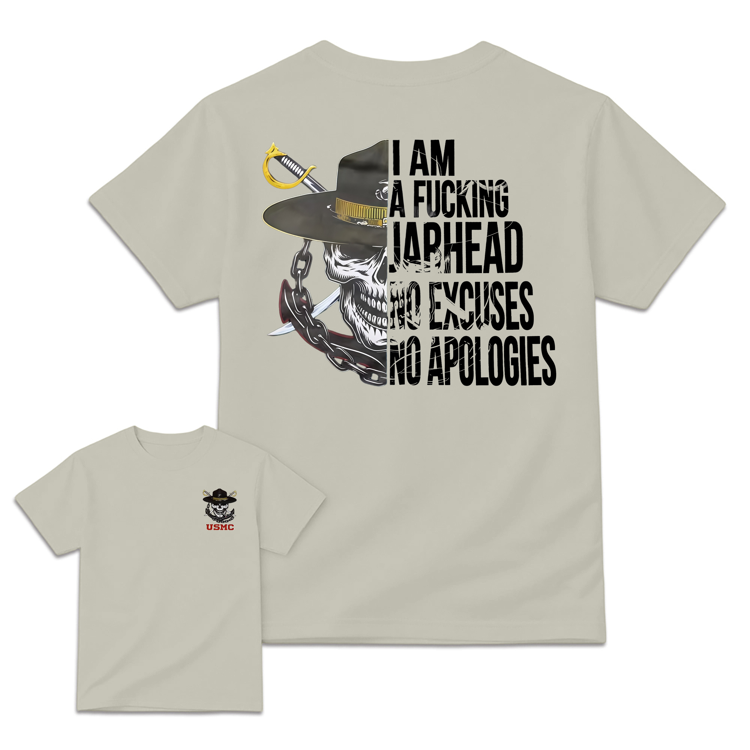 USMC "I Am A F*ing Jarhead" – No Excuses No Apologies Skull T-shirt