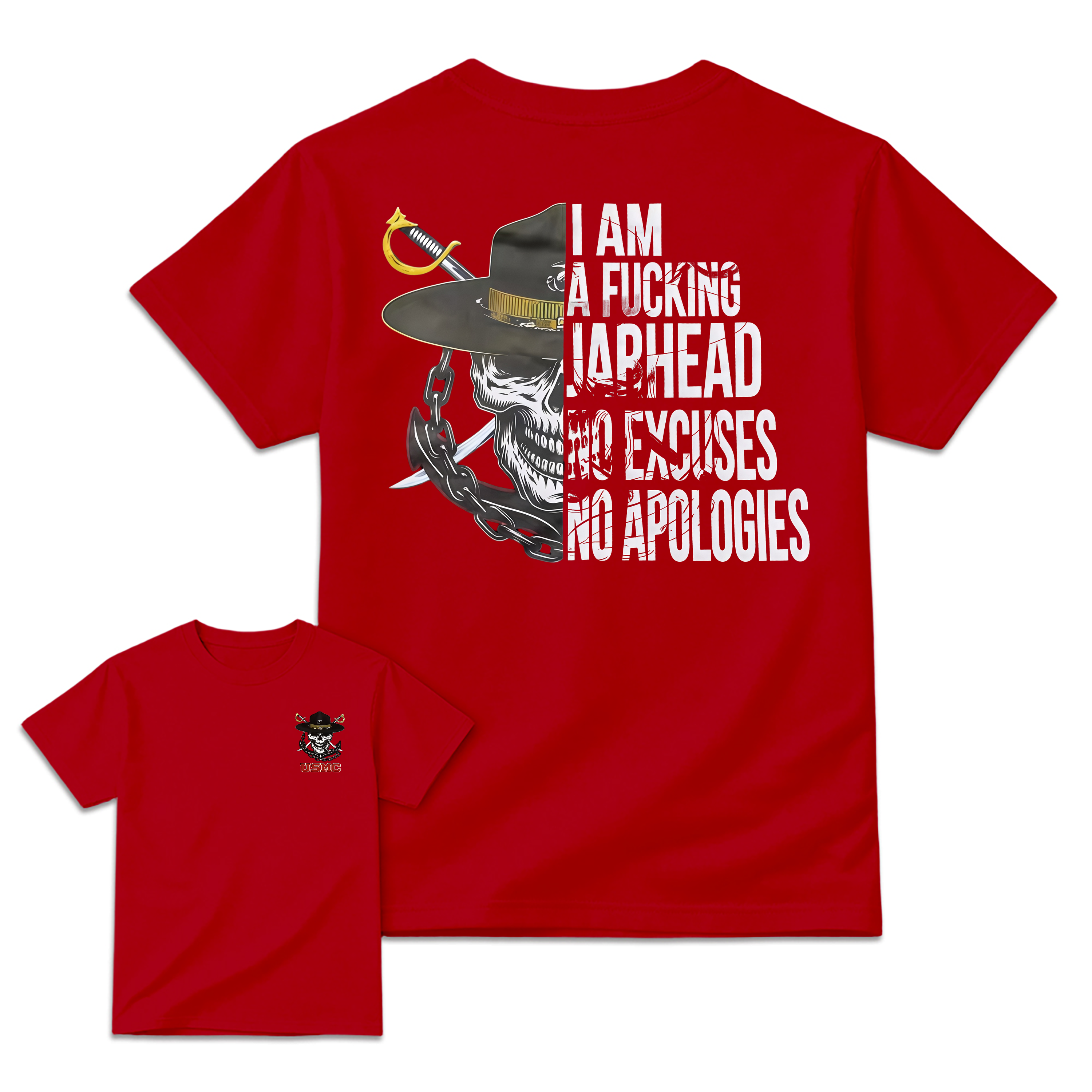 USMC "I Am A F*ing Jarhead" – No Excuses No Apologies Skull T-shirt