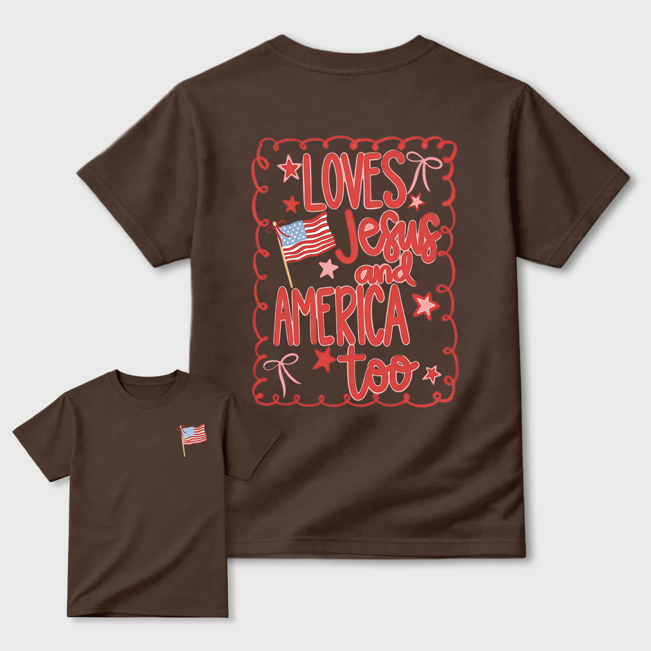 Coquette 4th of July T-shirt, Comfort Colors, Loves Jesus and America Shirt, Preppy Summer Top for Her, USA Patriotic Tee