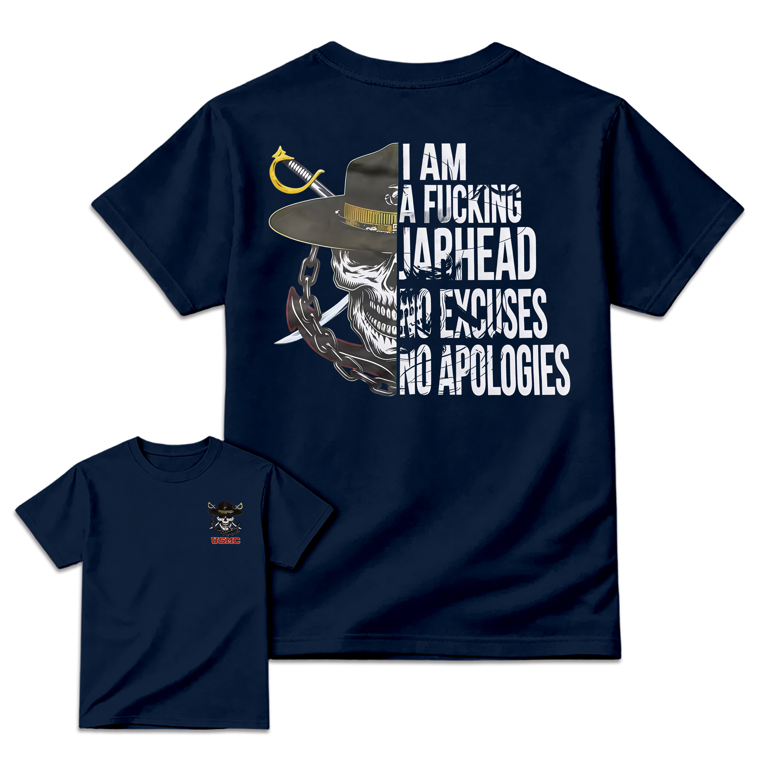 USMC "I Am A F*ing Jarhead" – No Excuses No Apologies Skull T-shirt