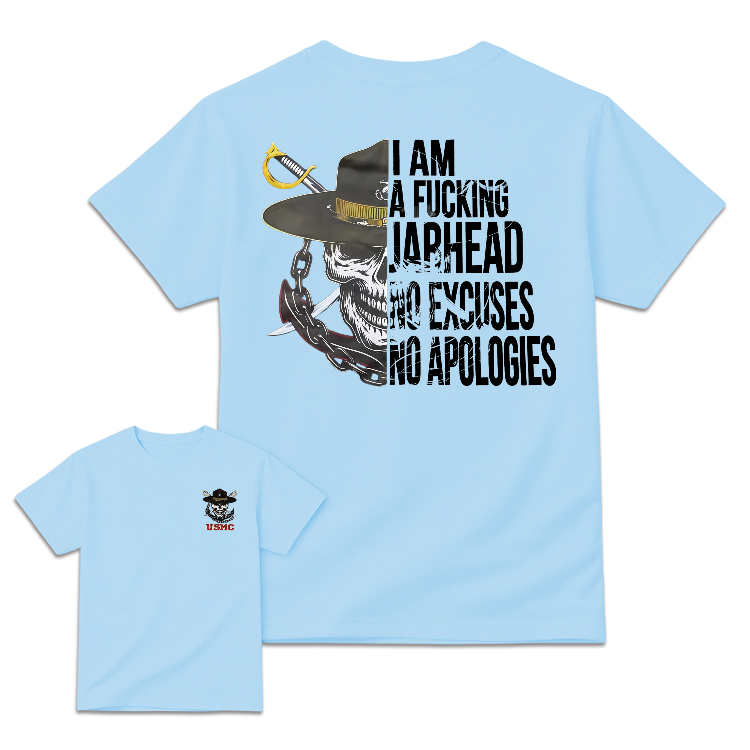 USMC "I Am A F*ing Jarhead" – No Excuses No Apologies Skull T-shirt