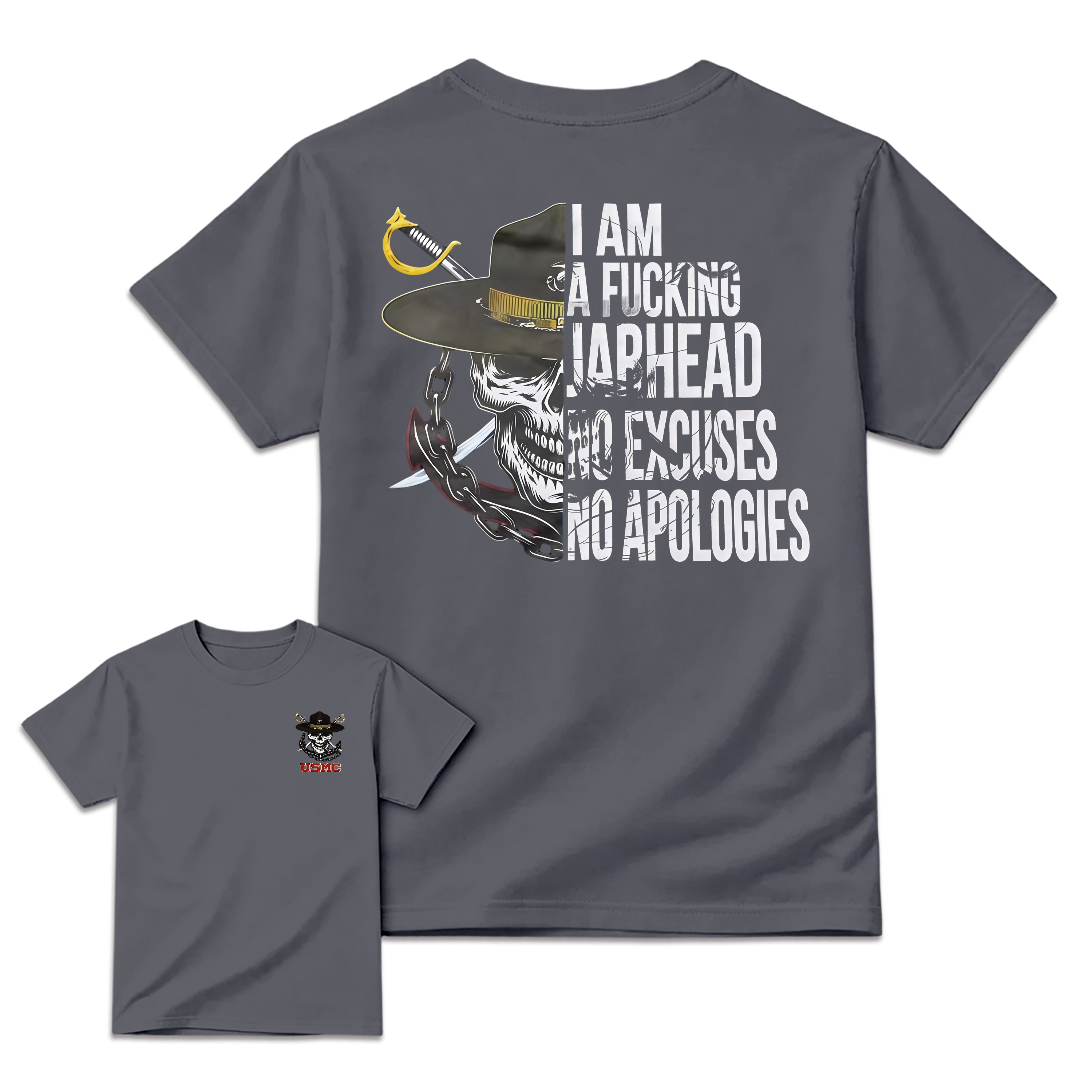 USMC "I Am A F*ing Jarhead" – No Excuses No Apologies Skull T-shirt