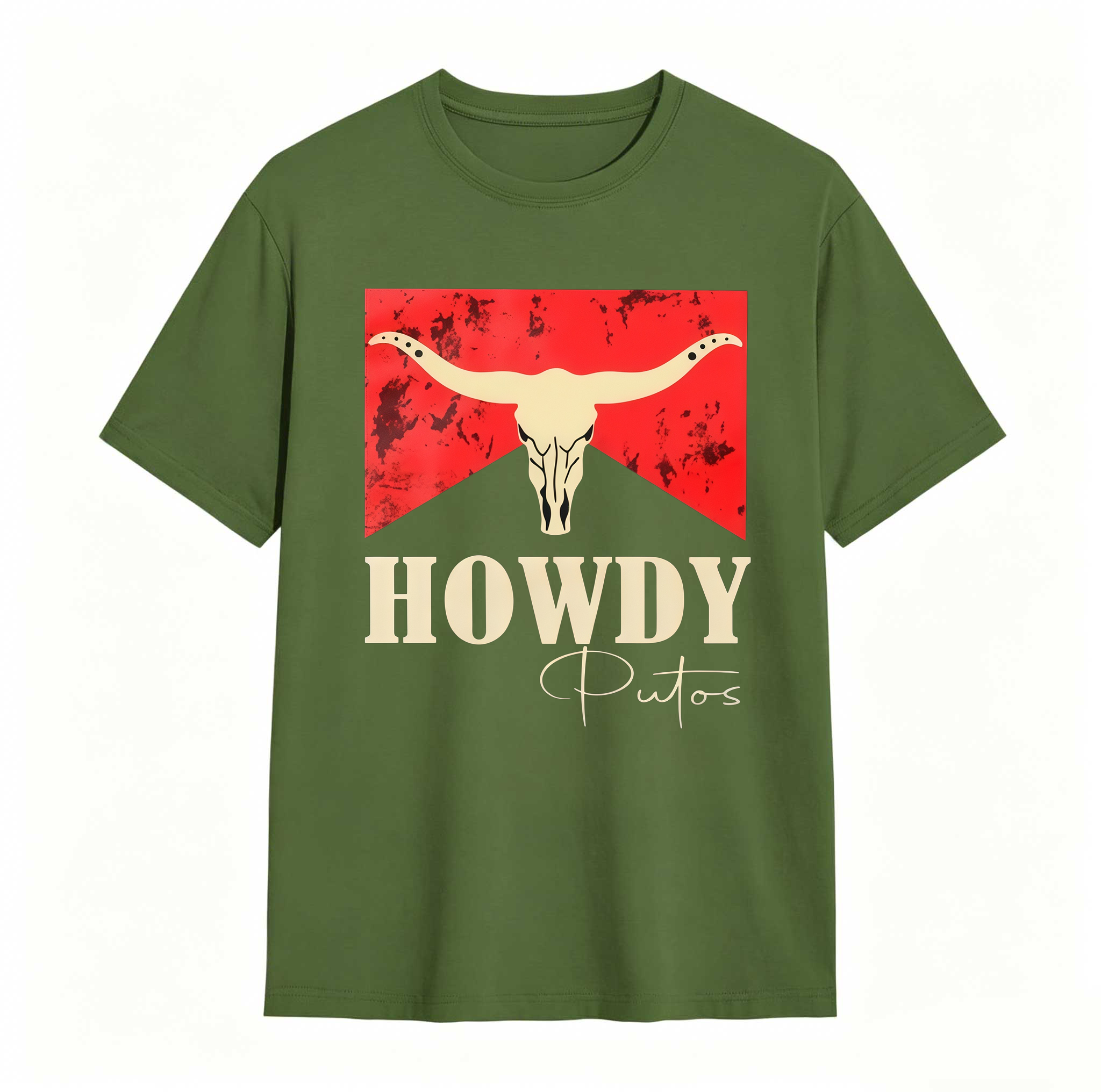 Dorawear™ Cow Skull Red Background Howdy Putos T Shirt 100% cotton