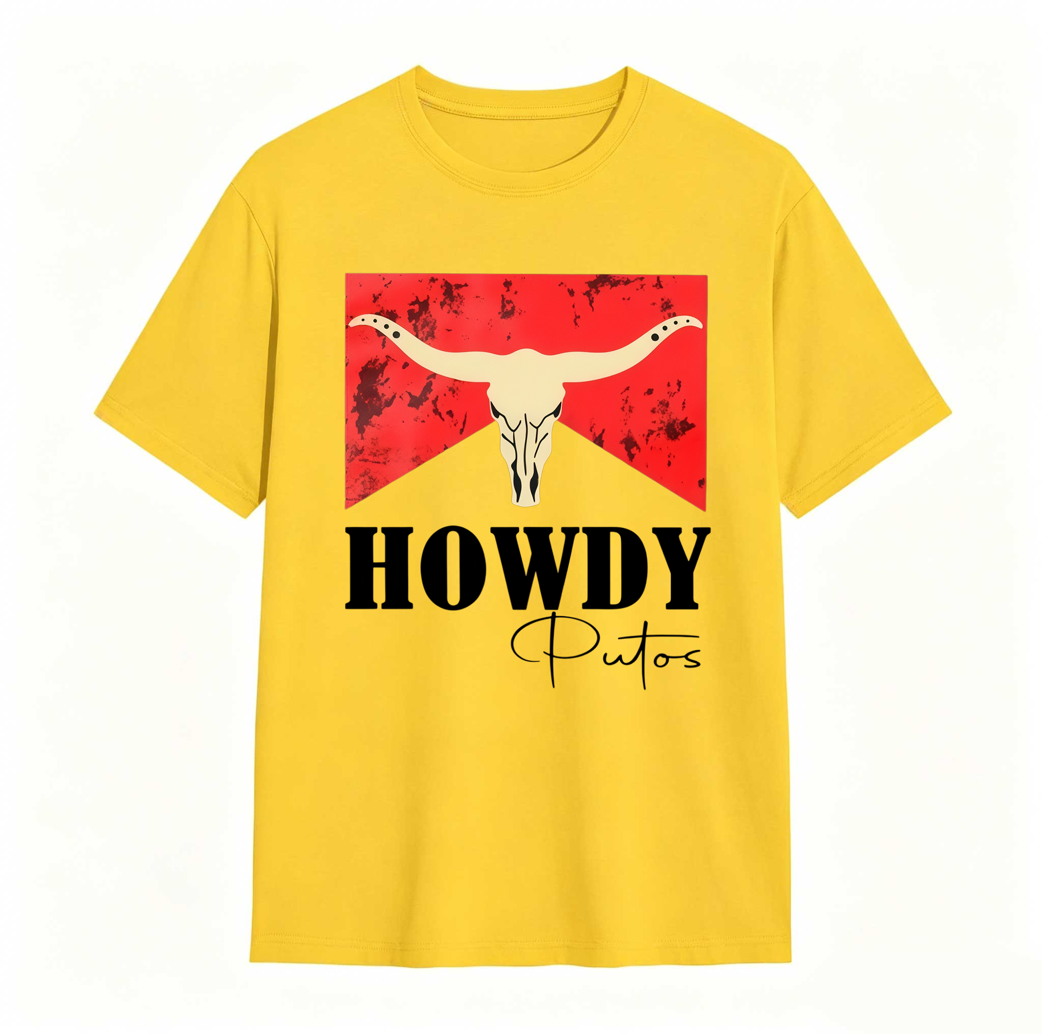 Dorawear™ Cow Skull Red Background Howdy Putos T Shirt 100% cotton