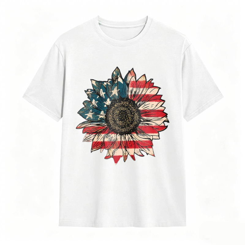 Sunflower With American Flag Design T-shirt