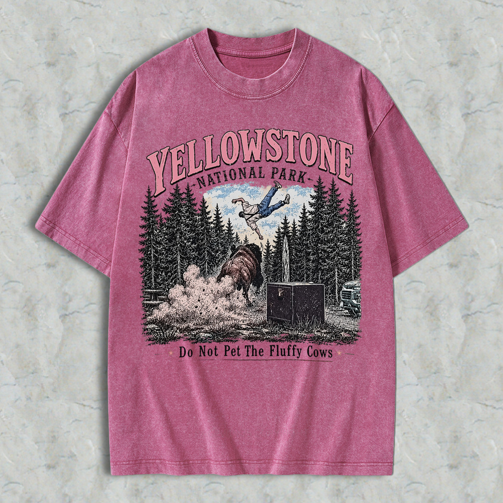 Do Not Pet The Fluffy Cows Funny Vintage Washed T-Shirt | Yellowstone National Park Graphic Tee