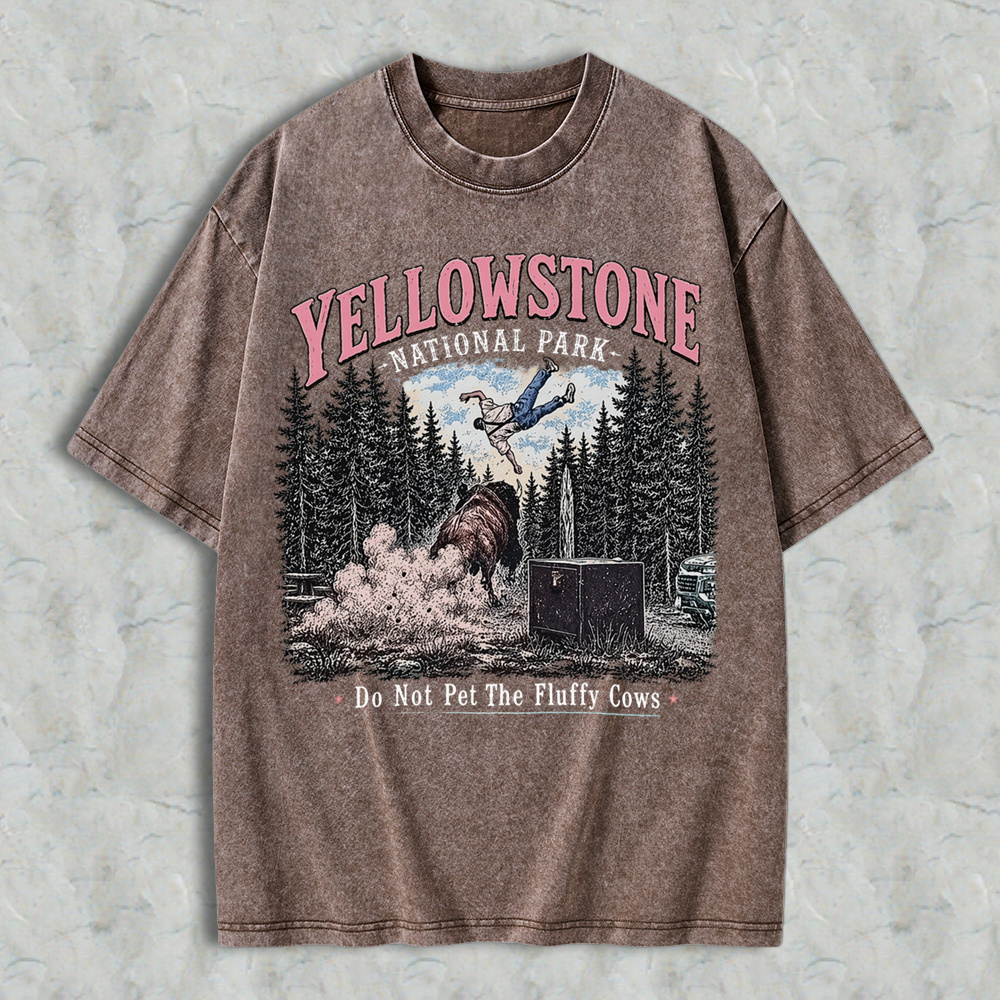 Do Not Pet The Fluffy Cows Funny Vintage Washed T-Shirt | Yellowstone National Park Graphic Tee