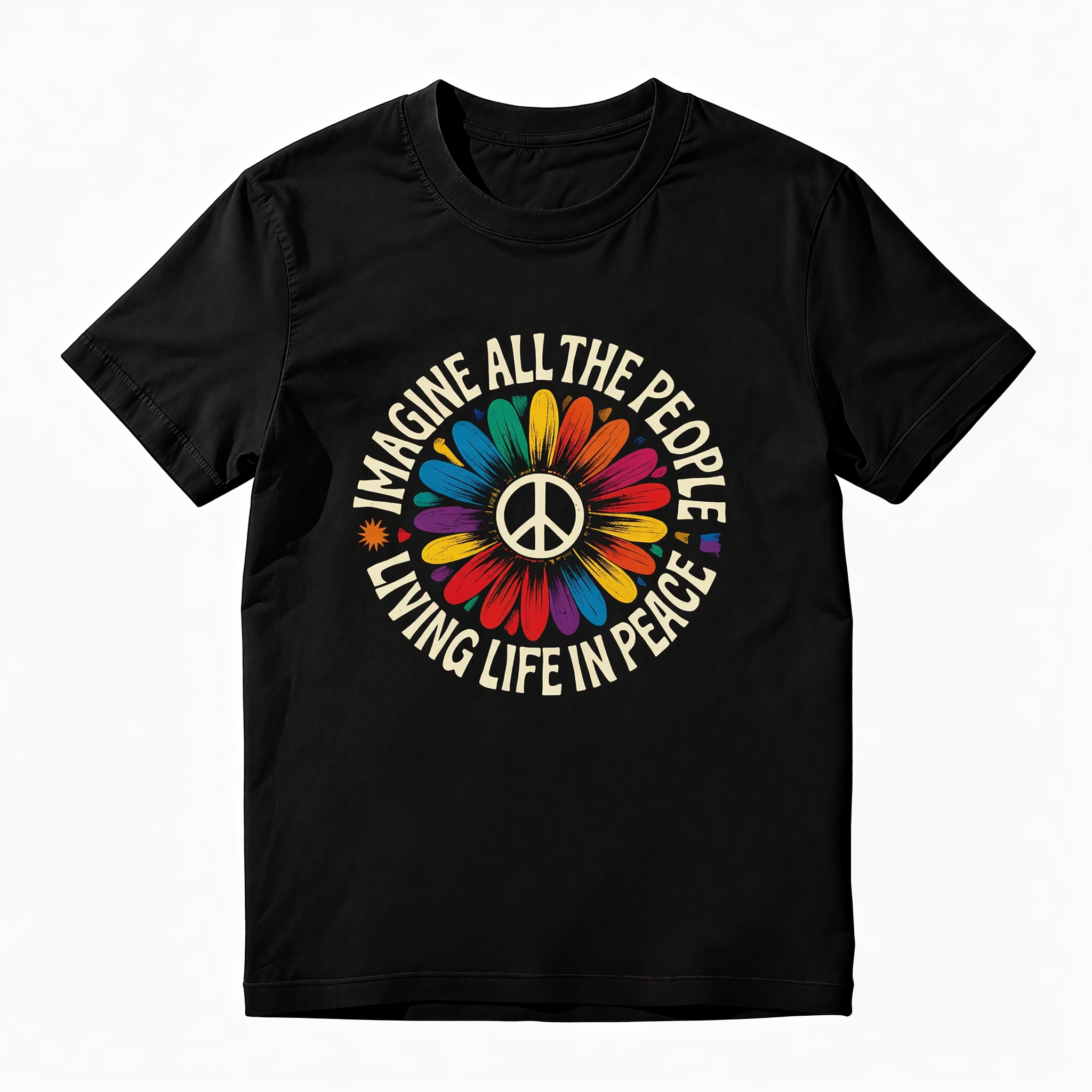 Imagine Peace T-Shirt | "Imagine All the People Living Life in Peace" | Floral Daisy Peace Sign Tee | Hippie Boho Graphic Shirt