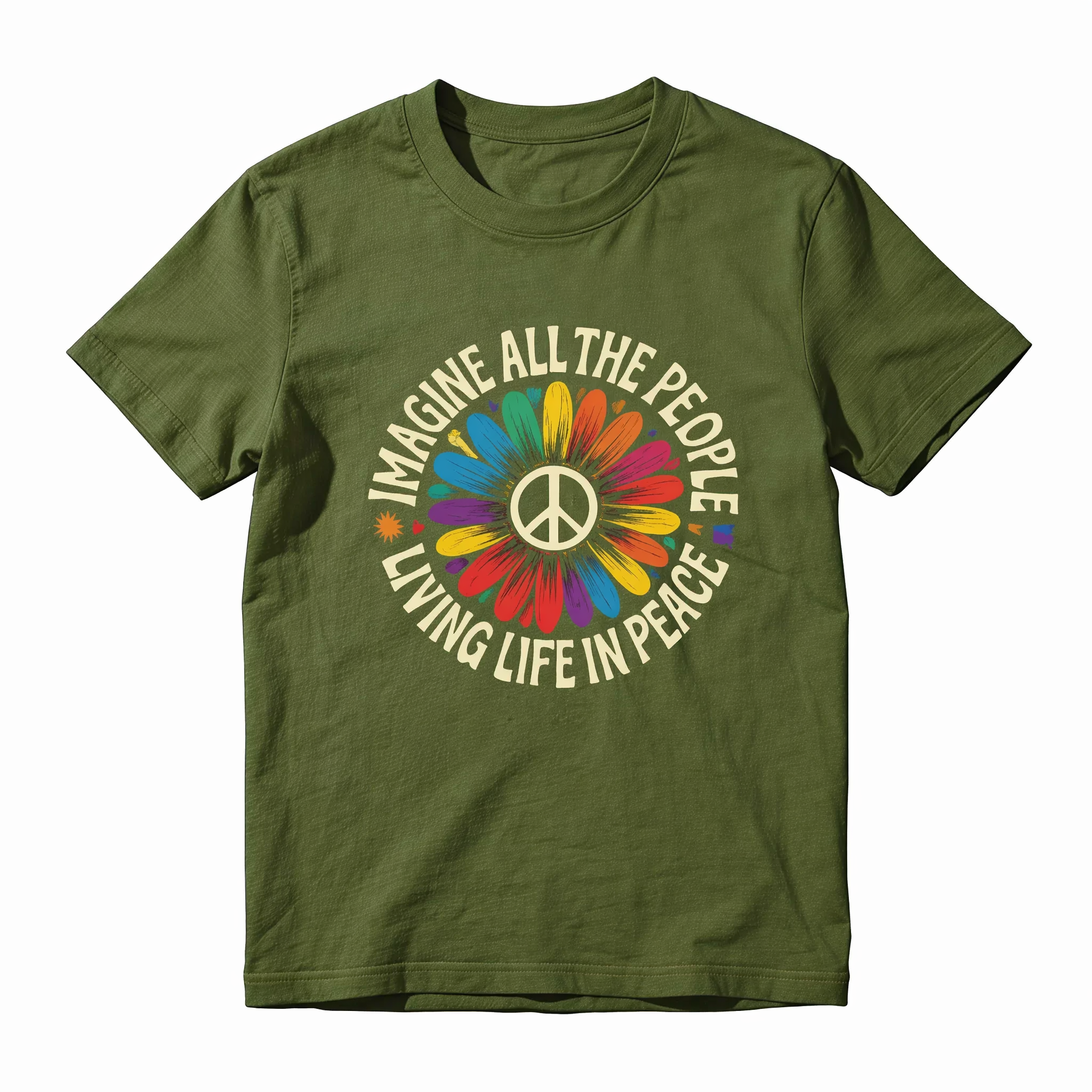 Imagine Peace T-Shirt | "Imagine All the People Living Life in Peace" | Floral Daisy Peace Sign Tee | Hippie Boho Graphic Shirt