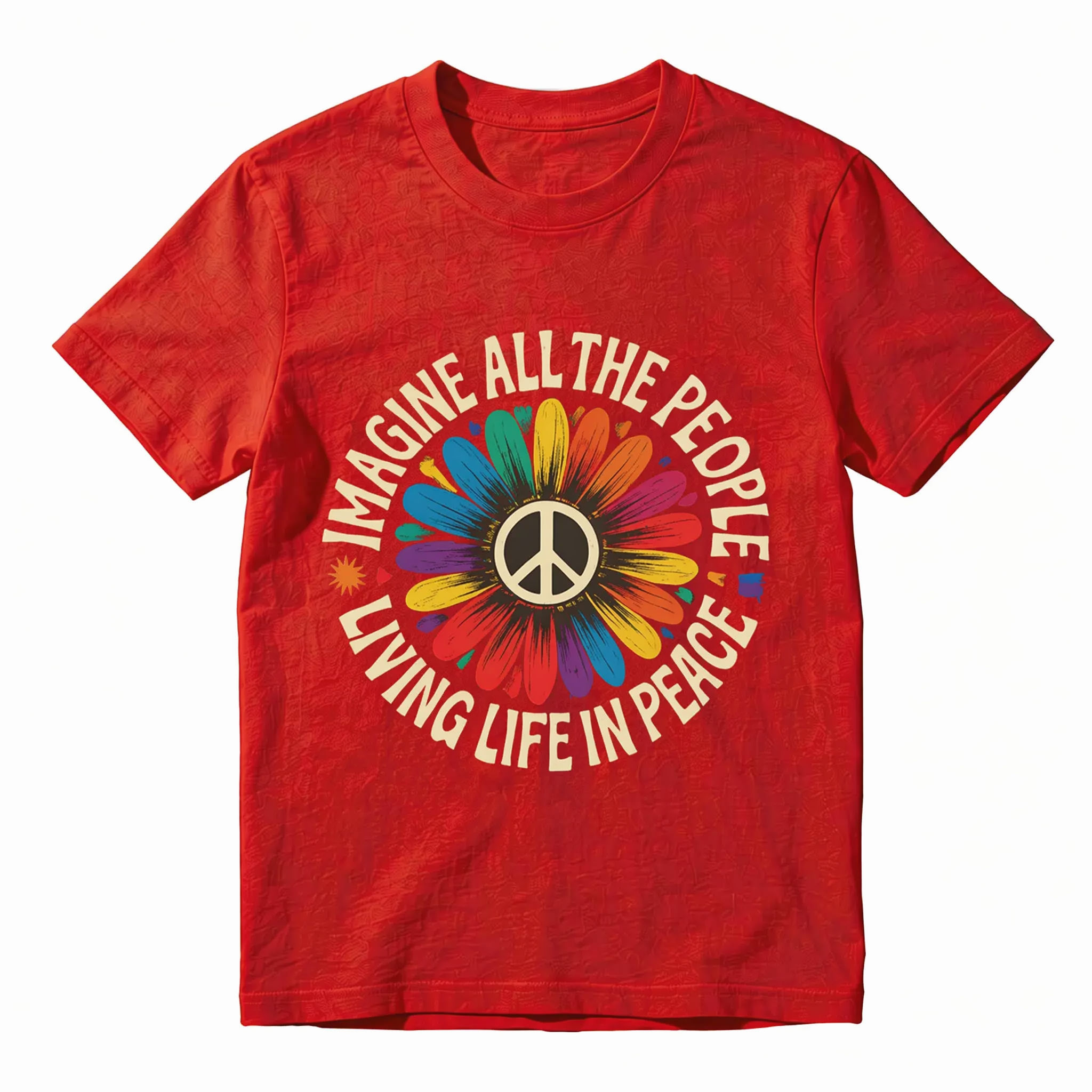 Imagine Peace T-Shirt | "Imagine All the People Living Life in Peace" | Floral Daisy Peace Sign Tee | Hippie Boho Graphic Shirt