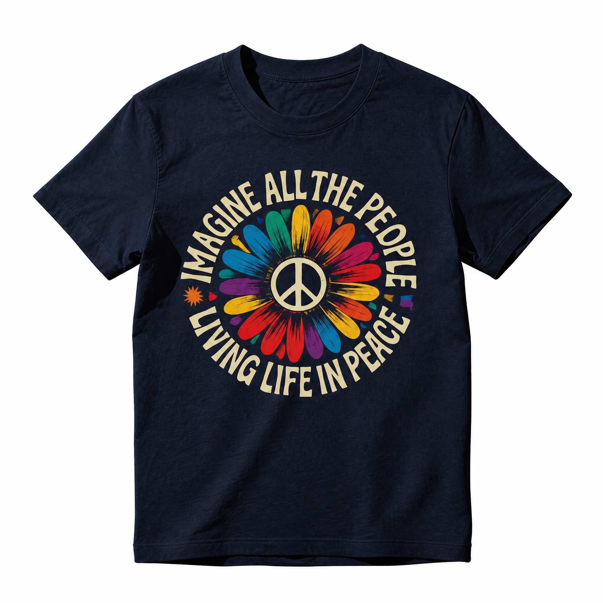Imagine Peace T-Shirt | "Imagine All the People Living Life in Peace" | Floral Daisy Peace Sign Tee | Hippie Boho Graphic Shirt