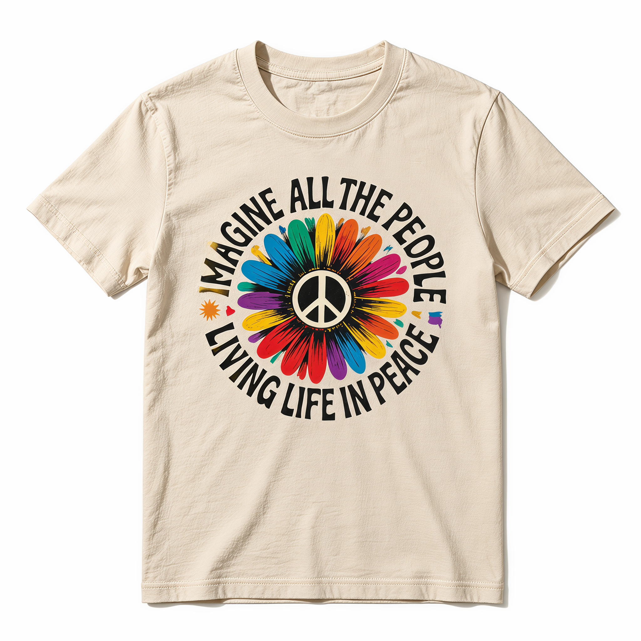 Imagine Peace T-Shirt | "Imagine All the People Living Life in Peace" | Floral Daisy Peace Sign Tee | Hippie Boho Graphic Shirt