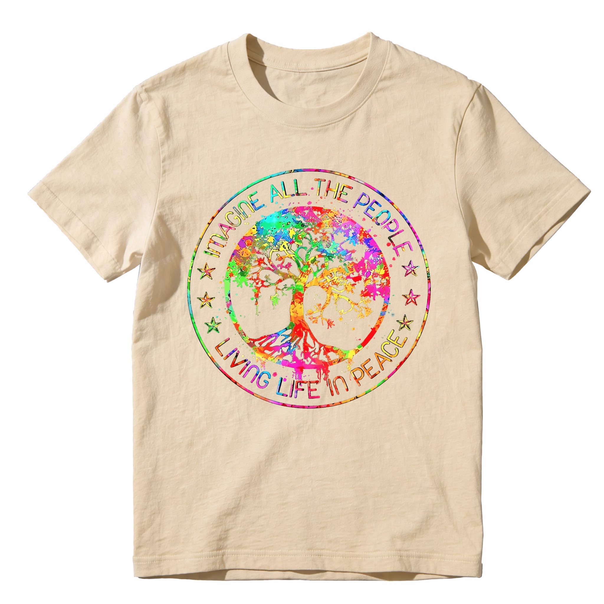 NEW LIMITED All The People Imagine Living Life in Peace Hippie Tie Dye T-Shirt Same Style for Men And Women 2026 Summer Short-Sleeved Printed T-Shirt Pure Casual Tshirt