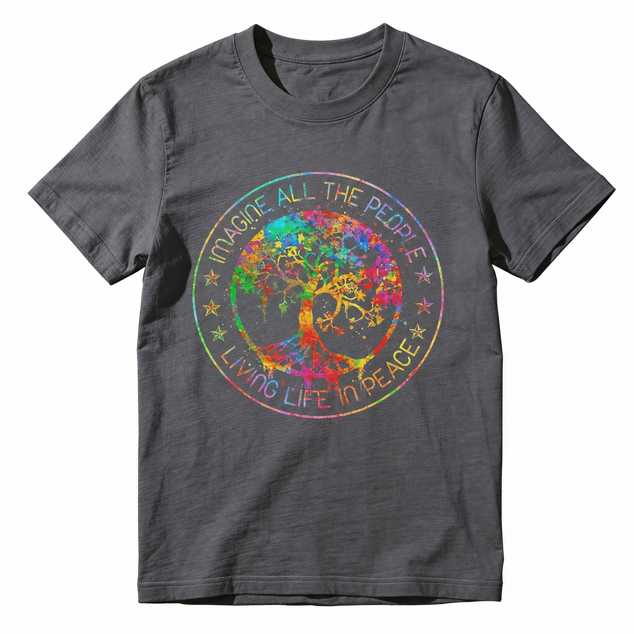 NEW LIMITED All The People Imagine Living Life in Peace Hippie Tie Dye T-Shirt Same Style for Men And Women 2026 Summer Short-Sleeved Printed T-Shirt Pure Casual Tshirt